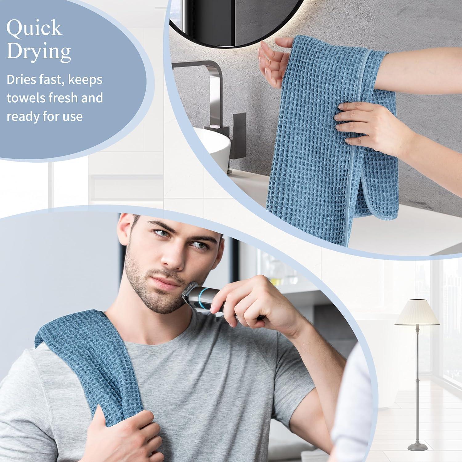 Juego de 2 Toallas de Mano Microfibra Azul Suaves y Absorbentes