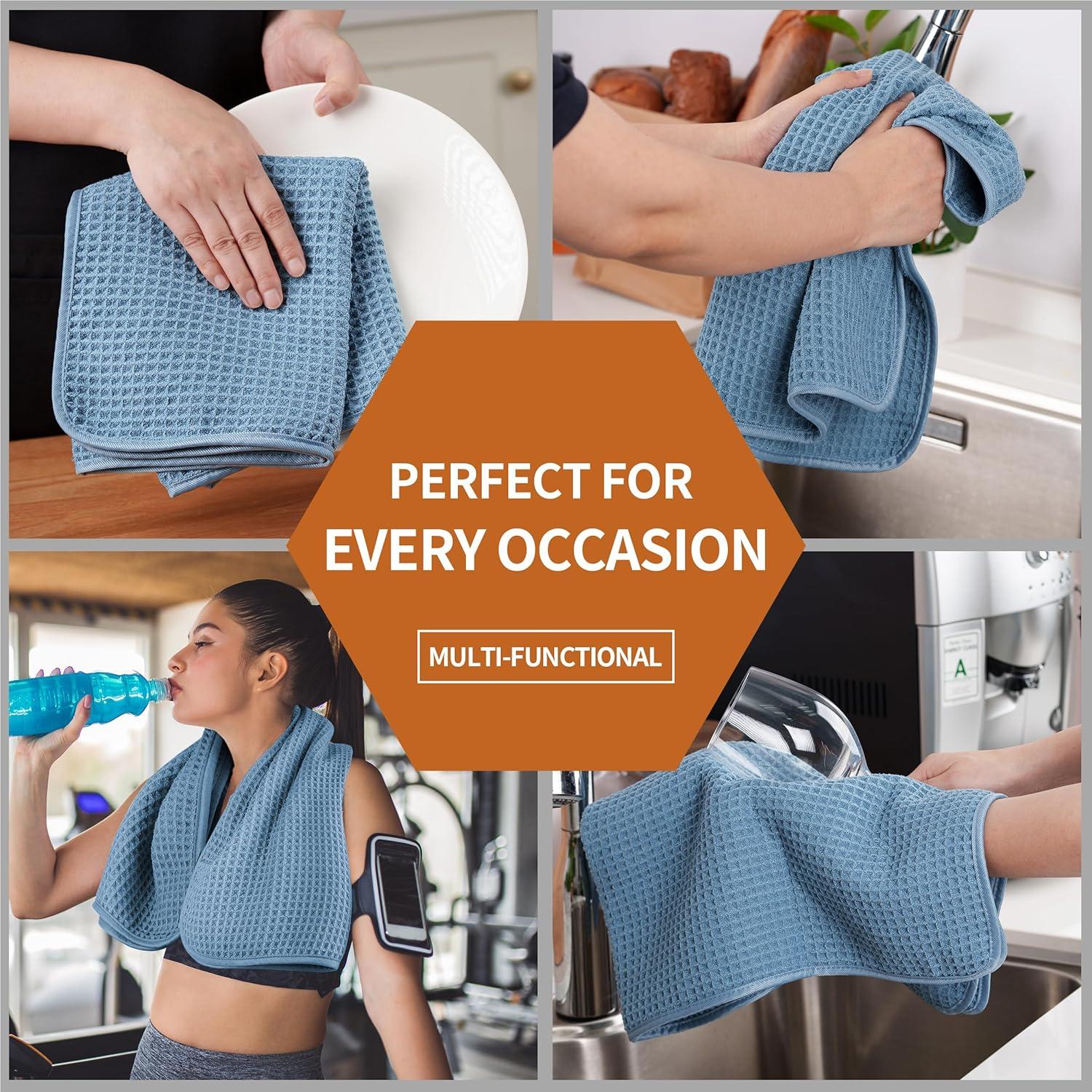 Juego de 2 Toallas de Mano Microfibra Azul Suaves y Absorbentes