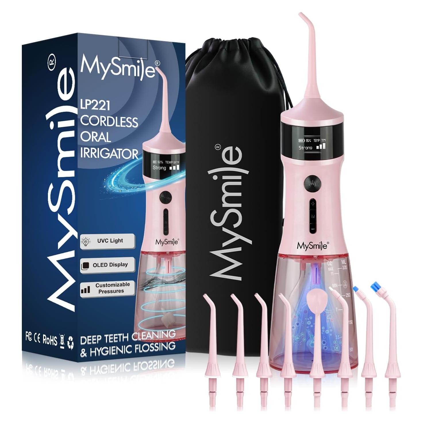 Irrigador Dental Eléctrico MySmile LP221 335ML Rosa con UVC