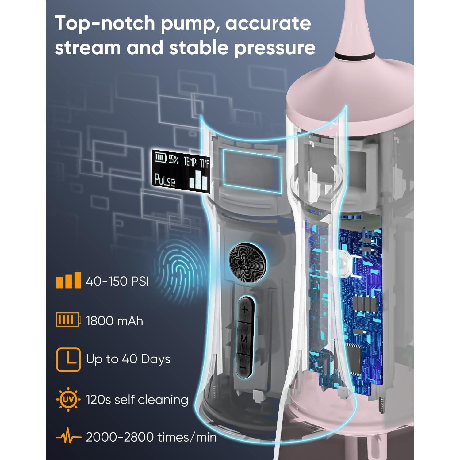 Irrigador Dental Eléctrico MySmile LP221 335ML Rosa con UVC