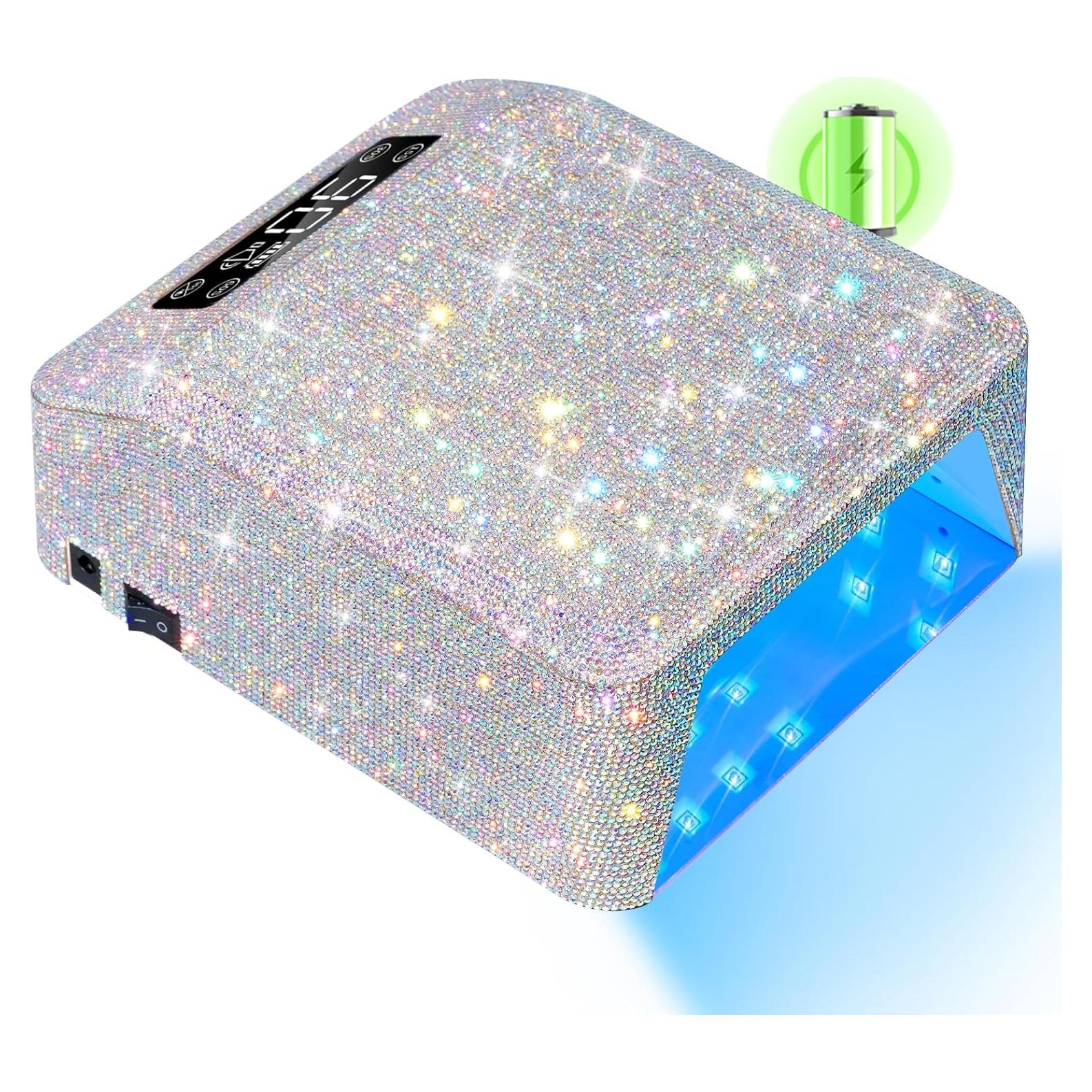 UV Nail Lamp, Rechargeable LED Nail Lamp Sparkly Gel Polish Light 4 Timer Setting Professional Quick Dry Curing Lamp with Display Auto Sensor for Salon & Home