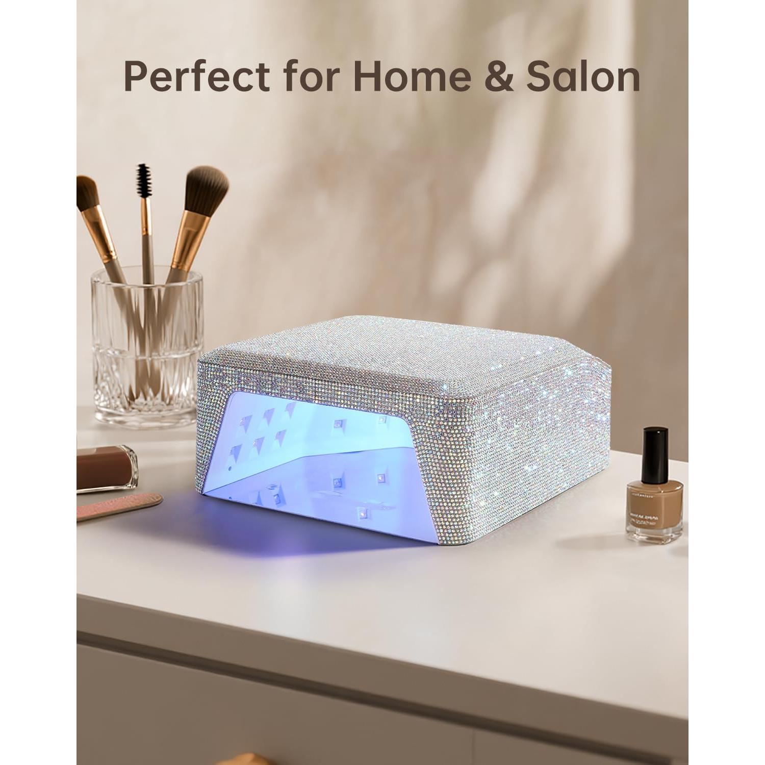 UV Nail Lamp, Rechargeable LED Nail Lamp Sparkly Gel Polish Light 4 Timer Setting Professional Quick Dry Curing Lamp with Display Auto Sensor for Salon & Home