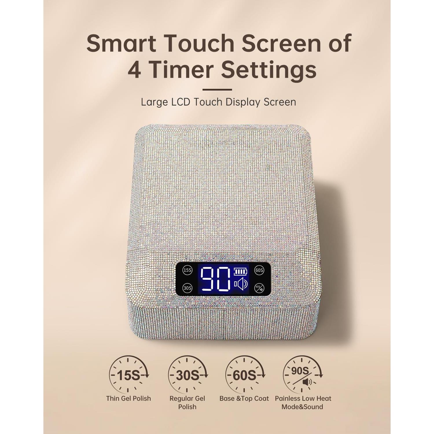 UV Nail Lamp, Rechargeable LED Nail Lamp Sparkly Gel Polish Light 4 Timer Setting Professional Quick Dry Curing Lamp with Display Auto Sensor for Salon & Home