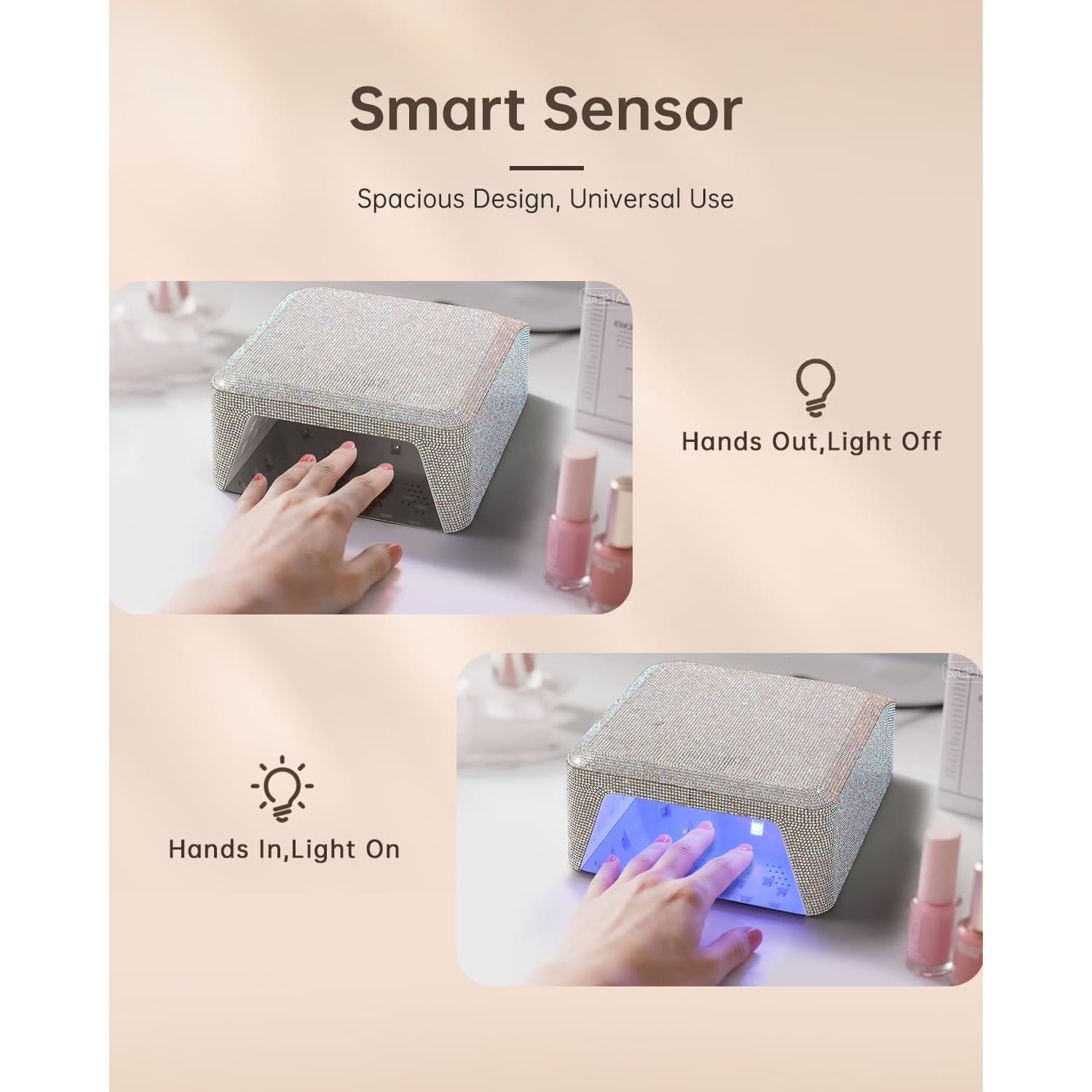 UV Nail Lamp, Rechargeable LED Nail Lamp Sparkly Gel Polish Light 4 Timer Setting Professional Quick Dry Curing Lamp with Display Auto Sensor for Salon & Home