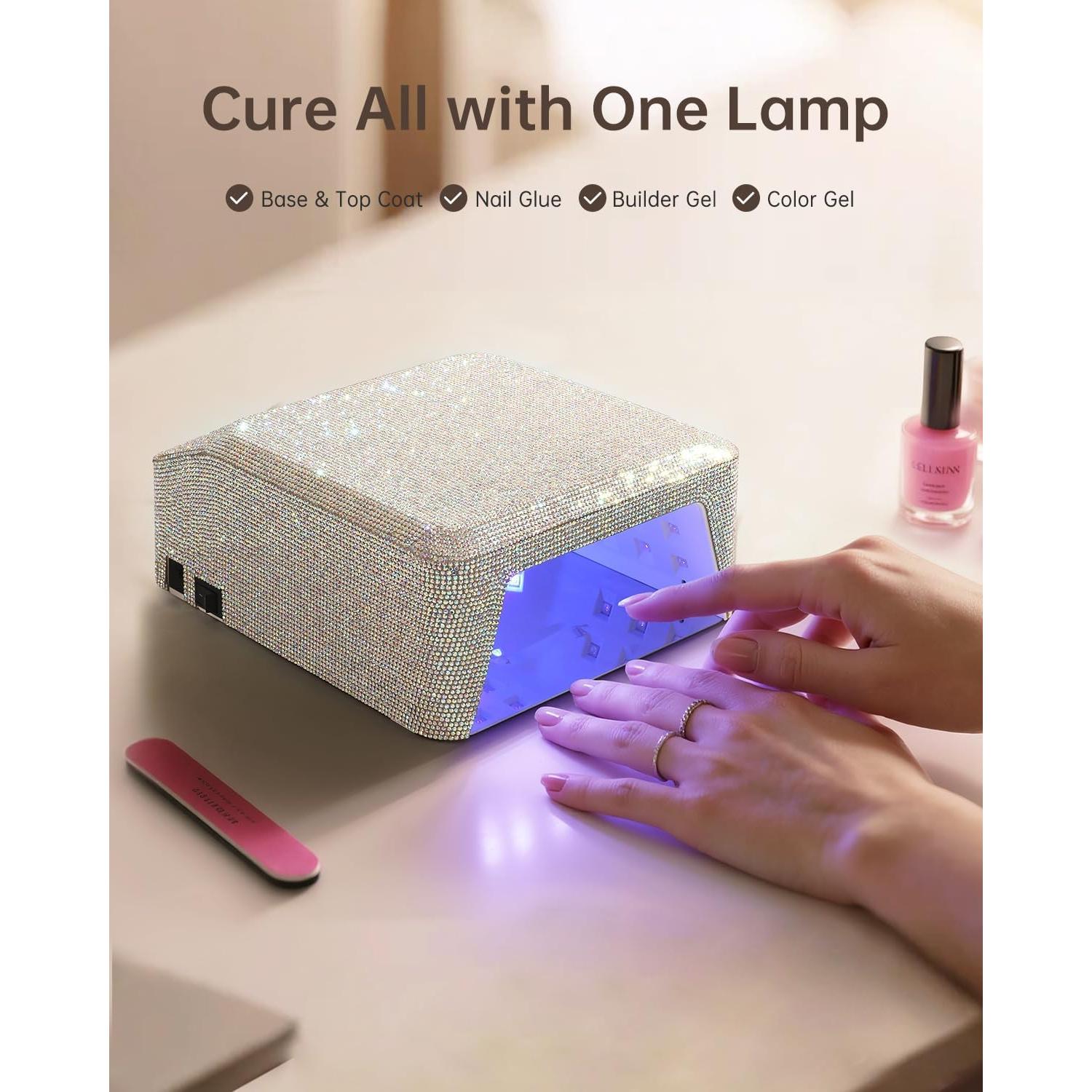 UV Nail Lamp, Rechargeable LED Nail Lamp Sparkly Gel Polish Light 4 Timer Setting Professional Quick Dry Curing Lamp with Display Auto Sensor for Salon & Home