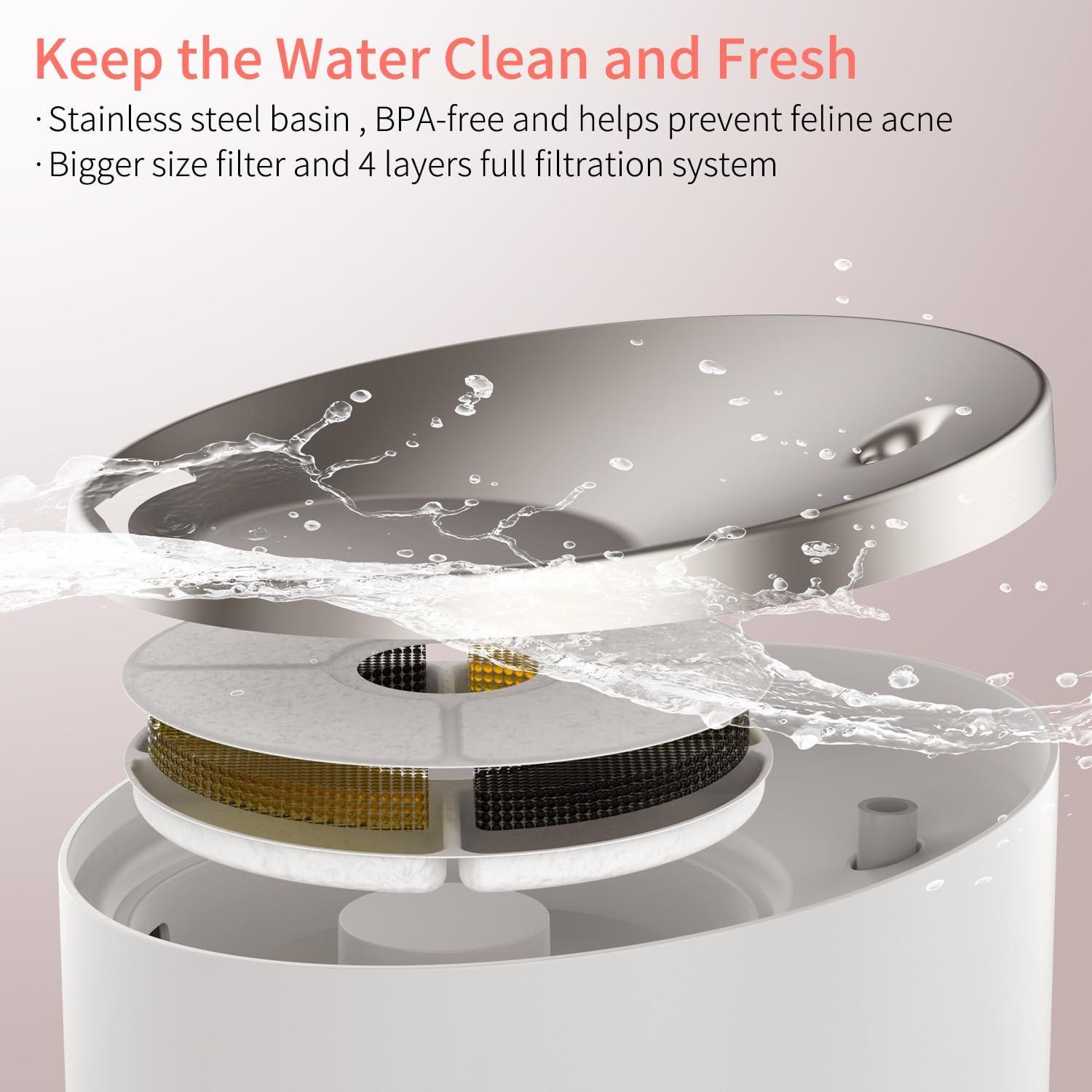 Fuente de Agua Automática para Gatos beQ 2.5L Acero Inoxidable