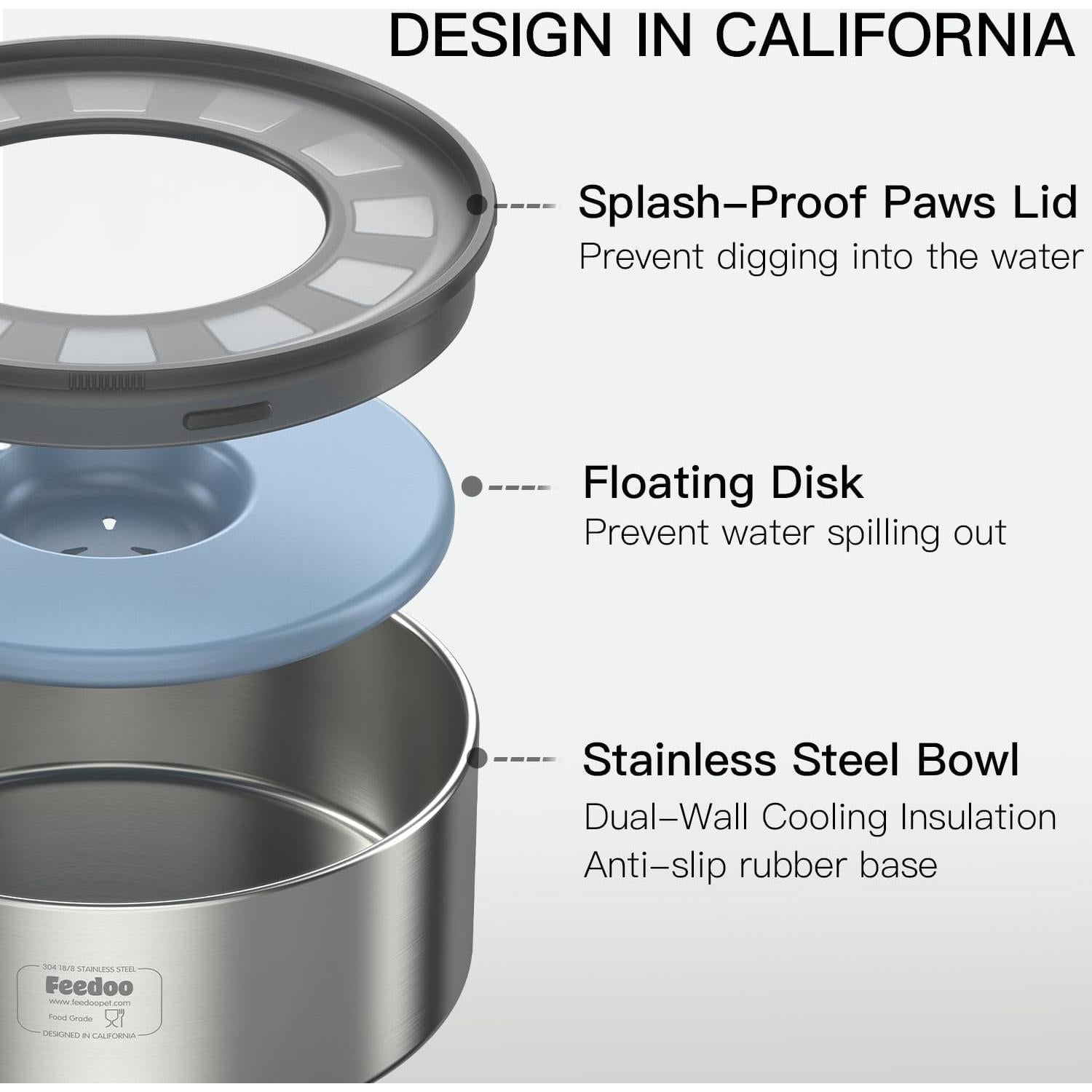 Tazón de Agua Antiderrames Feedoo 2L Acero Inoxidable