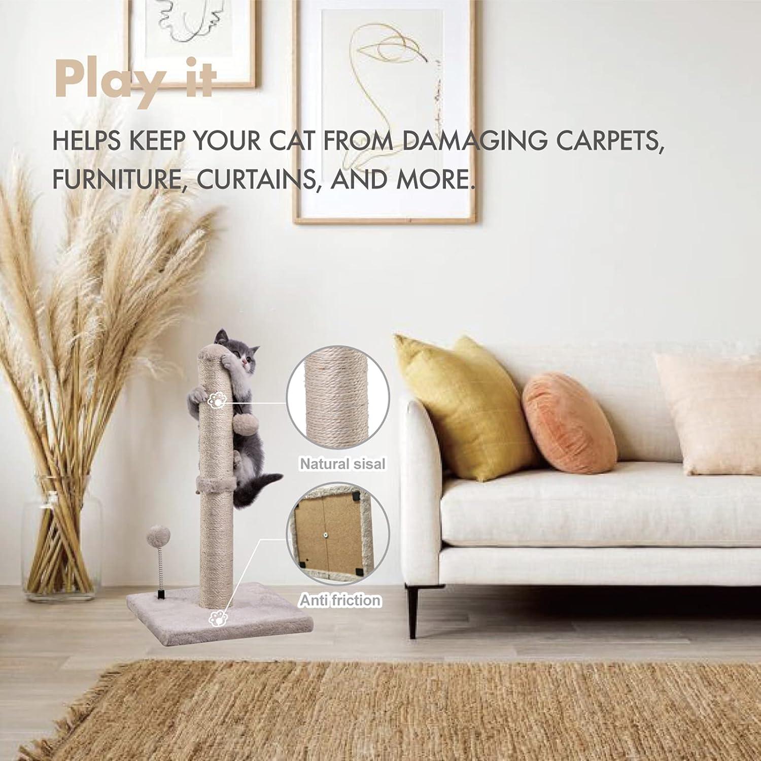 Poste Rascador para Gatos MECOOL 56cm Beige con Bola Colgante