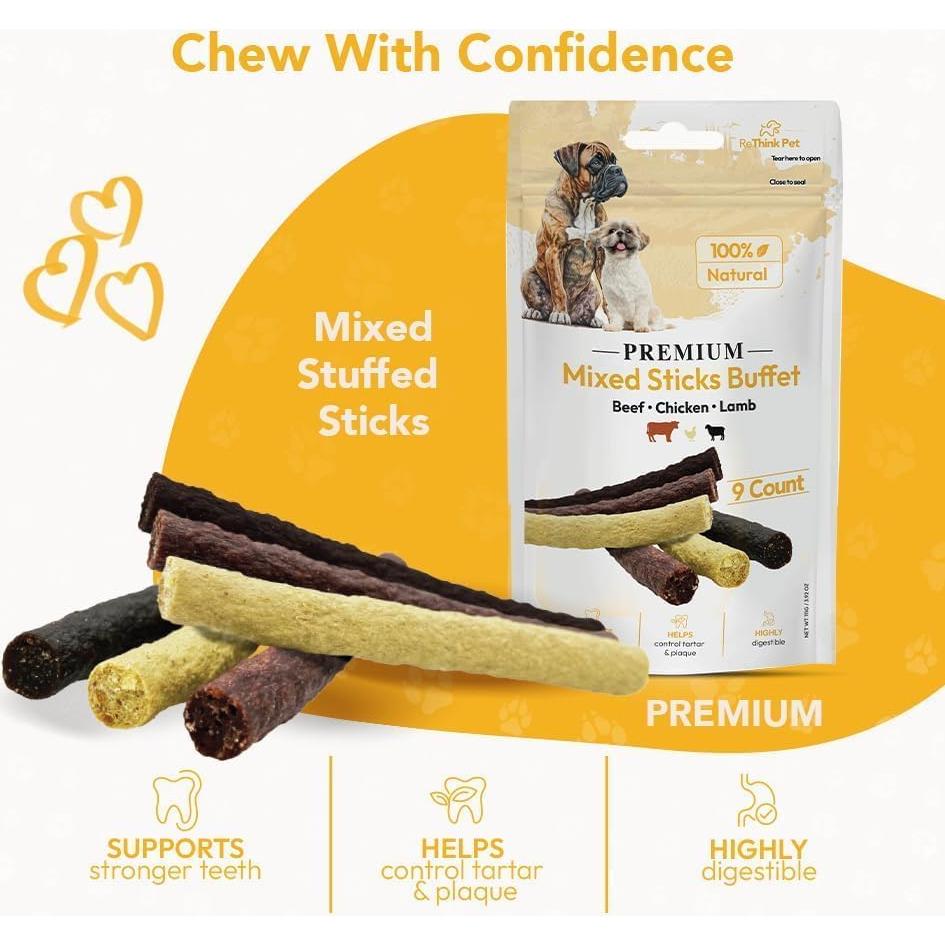 Palitos Masticables para Perros FIFO - Cordero, Pollo y Res, 27 Unidades