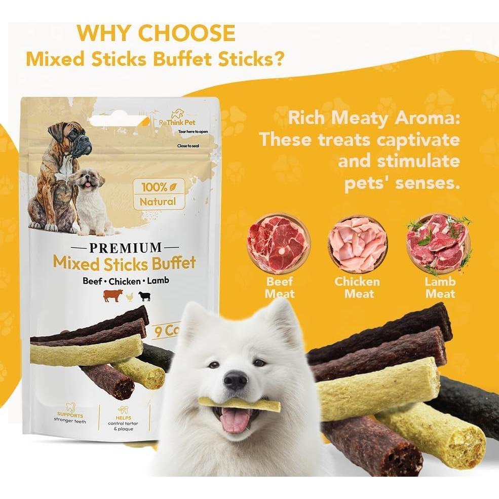 Palitos Masticables para Perros FIFO - Cordero, Pollo y Res, 27 Unidades