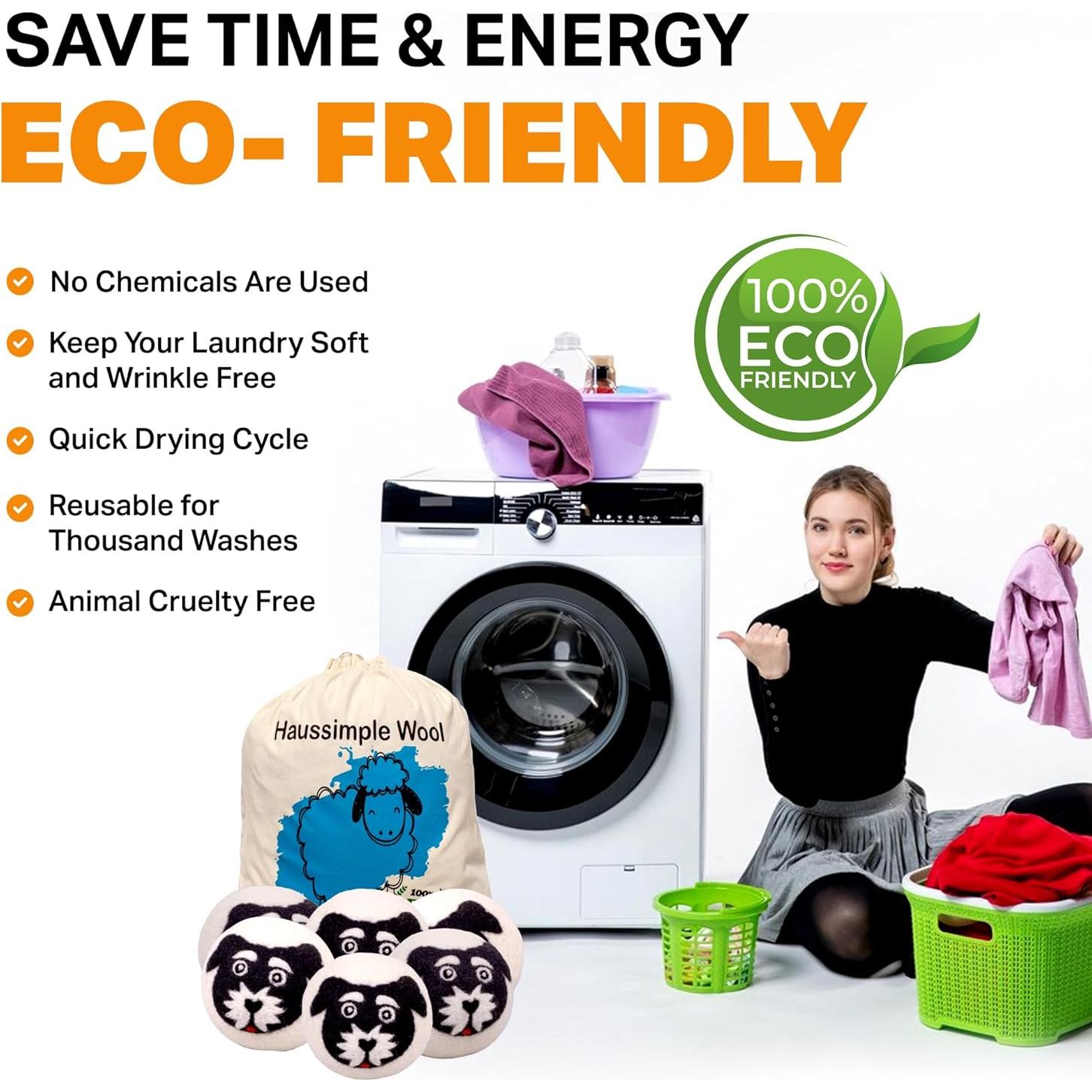 Bolas de Secado de Lana Orgánica 6 Pack Haussimple XL