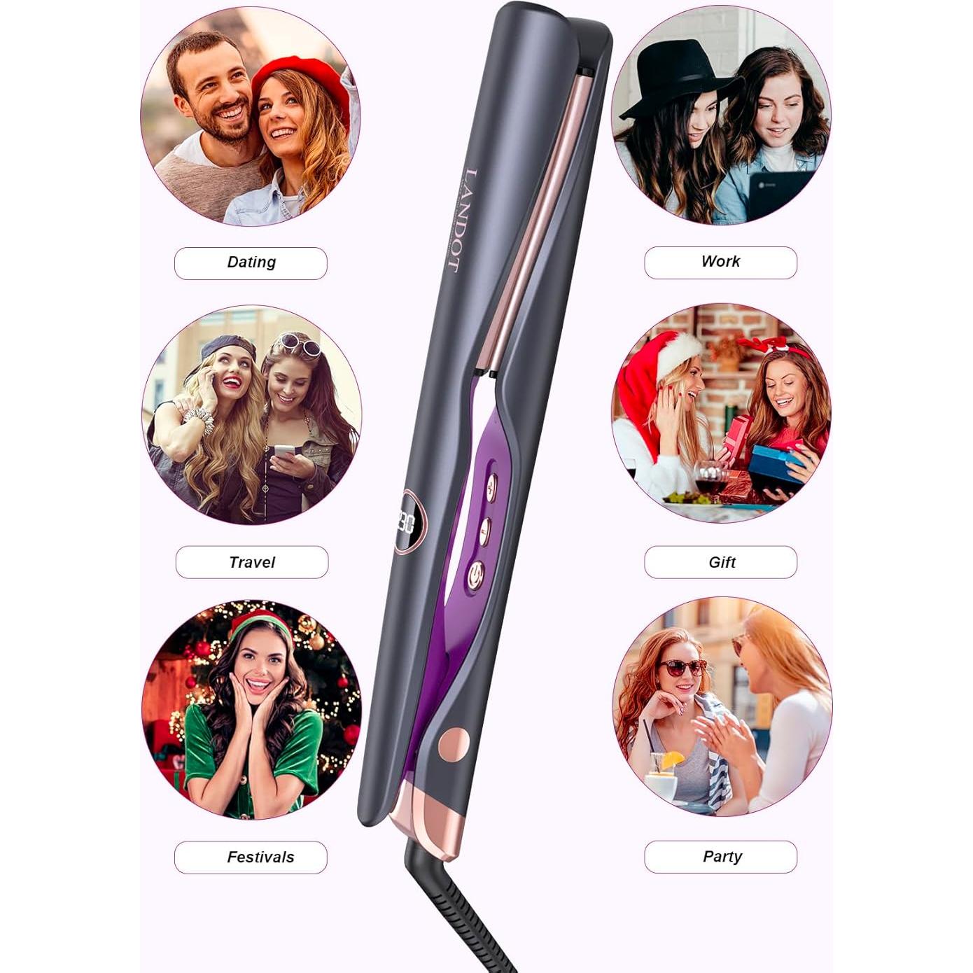 Plancha y Rizador 2 en 1 LANDOT HS168 - Cerámica, Temperatura Ajustable