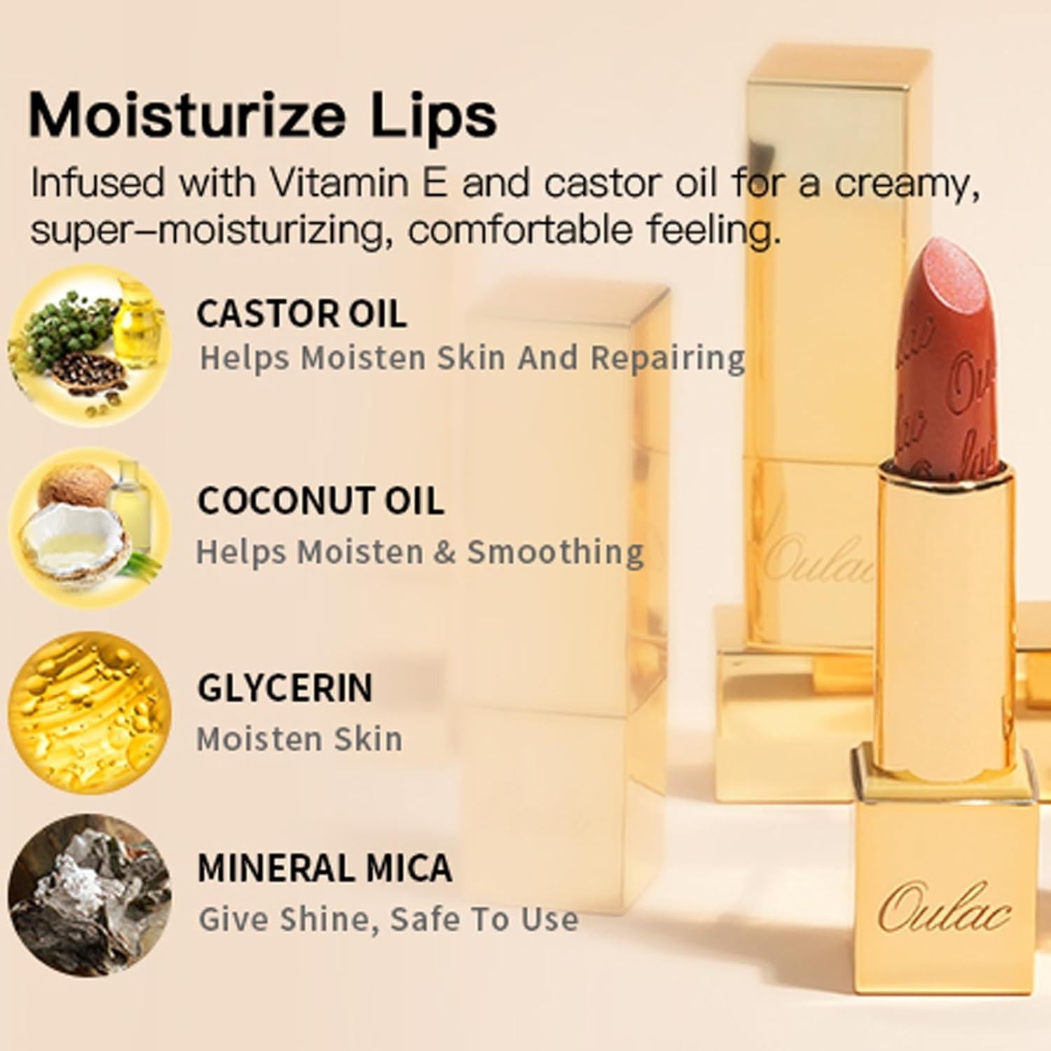 Set de Labiales Metálicos Oulac 3PCS Hidratantes Nude