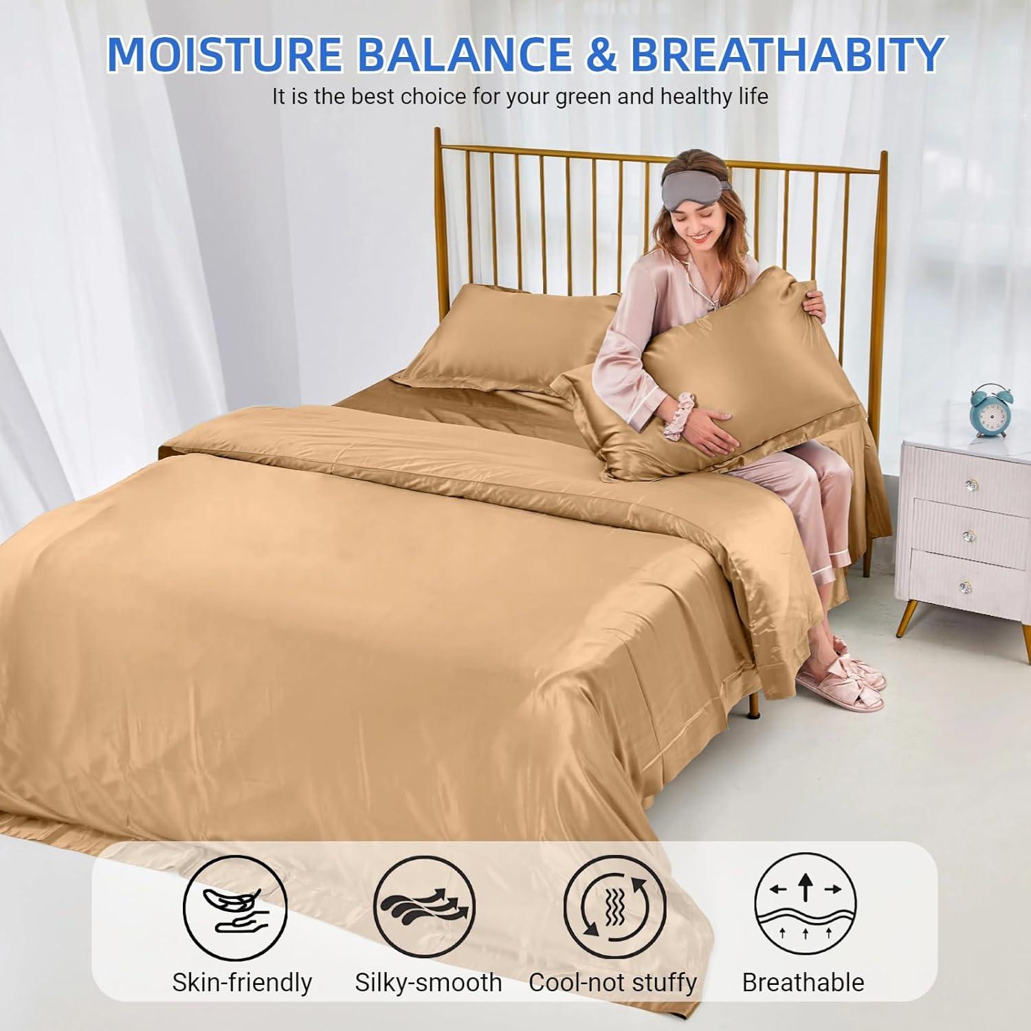 Funda de Almohada de Seda de Hielo iMAYEON King 2 Piezas Champagne