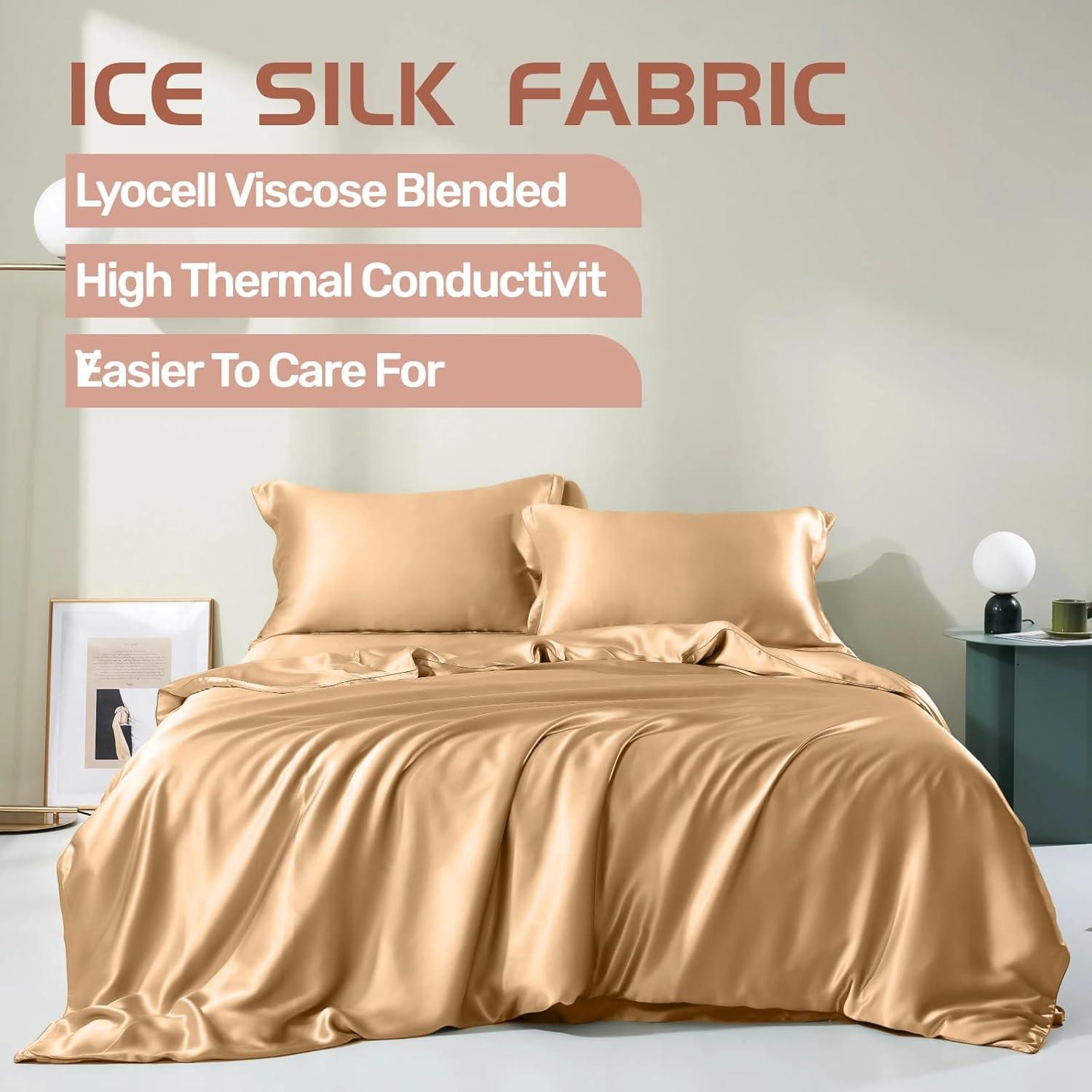 Funda de Almohada de Seda de Hielo iMAYEON King 2 Piezas Champagne