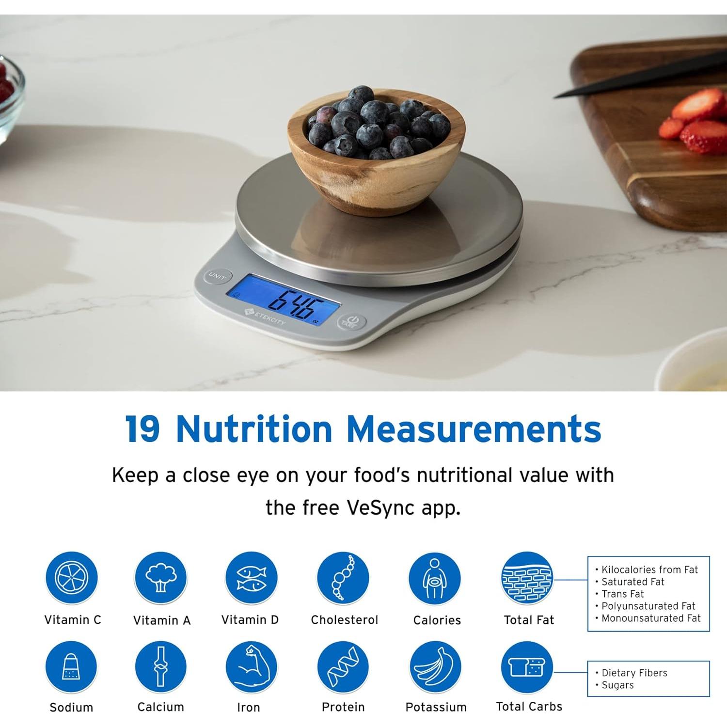 Balanza de Cocina Digital Etekcity 5000g Bluetooth Acero Inoxidable