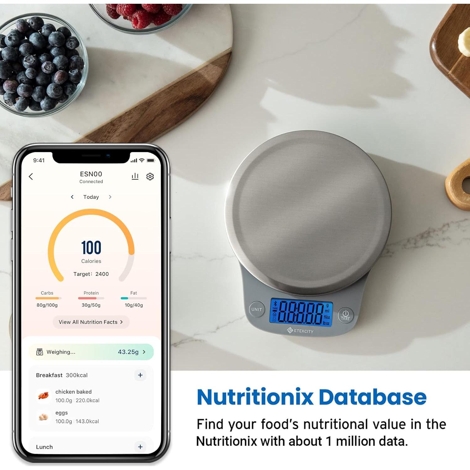 Balanza de Cocina Digital Etekcity 5000g Bluetooth Acero Inoxidable