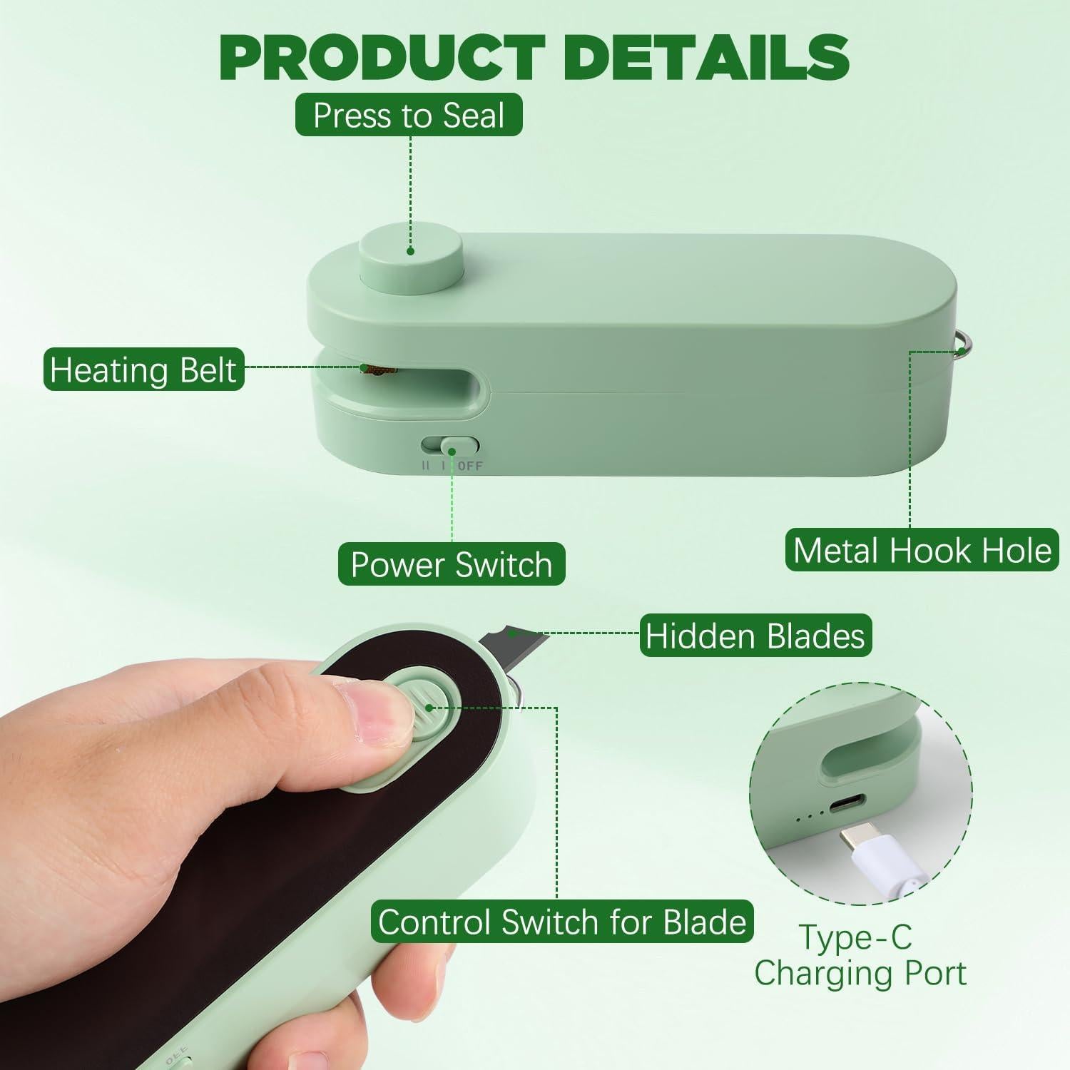 Cortador y Sellador de Bolsas 2 en 1 Daioai Blanco Recargable