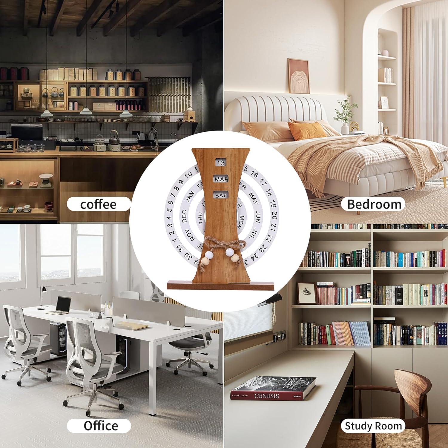 Calendario Perpetuo de Escritorio Aovdy de Madera Natural