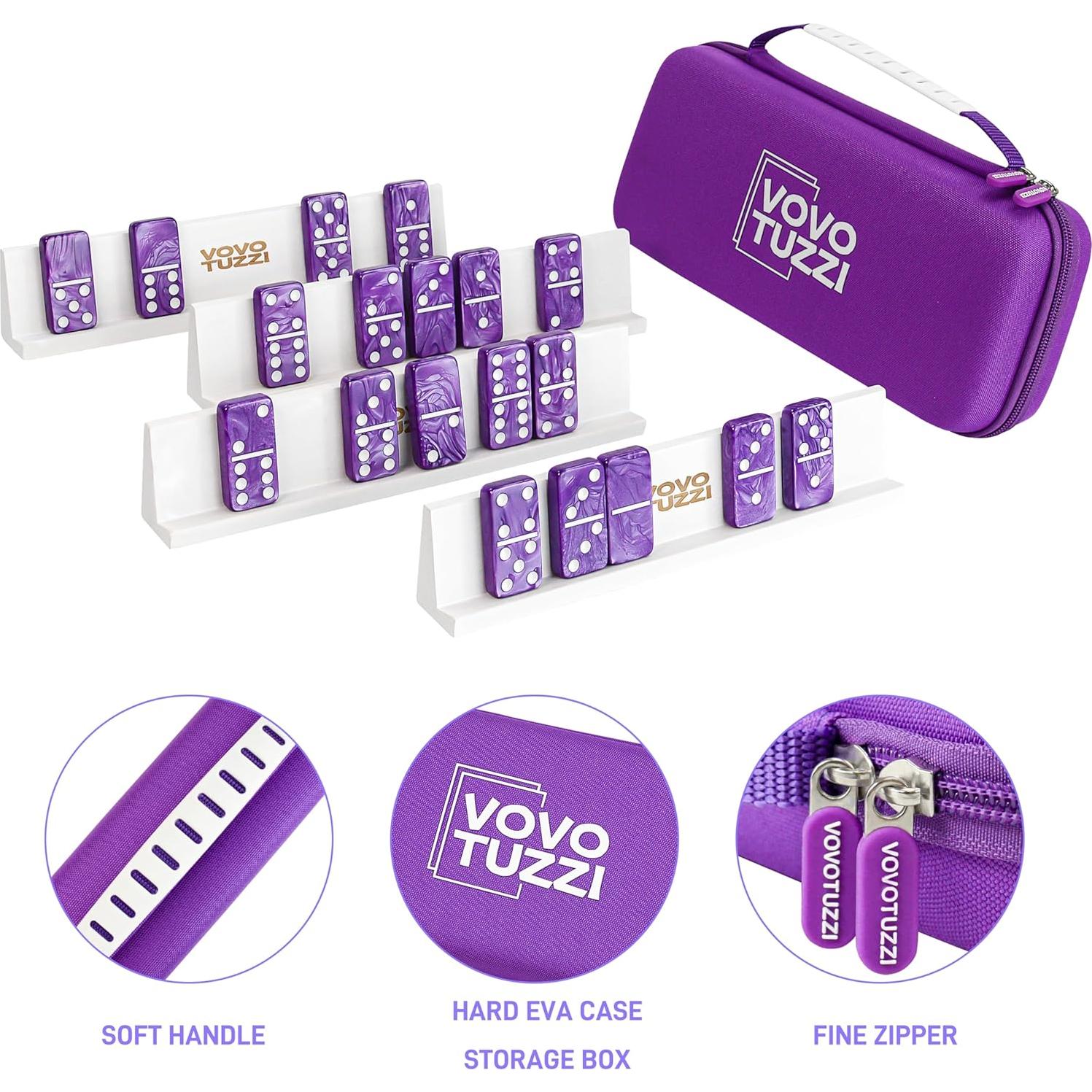 Juego de Dominó Doble 6 Morado Vovotuzzi con Estuche y Soportes