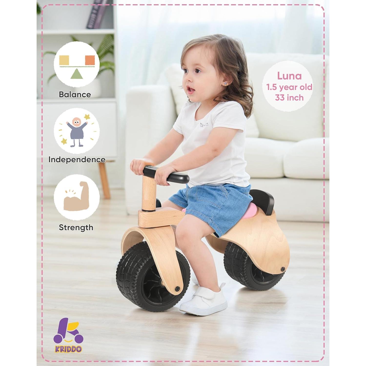 Bicicleta de Equilibrio KRIDDO de Madera para Bebés 1-3 Años