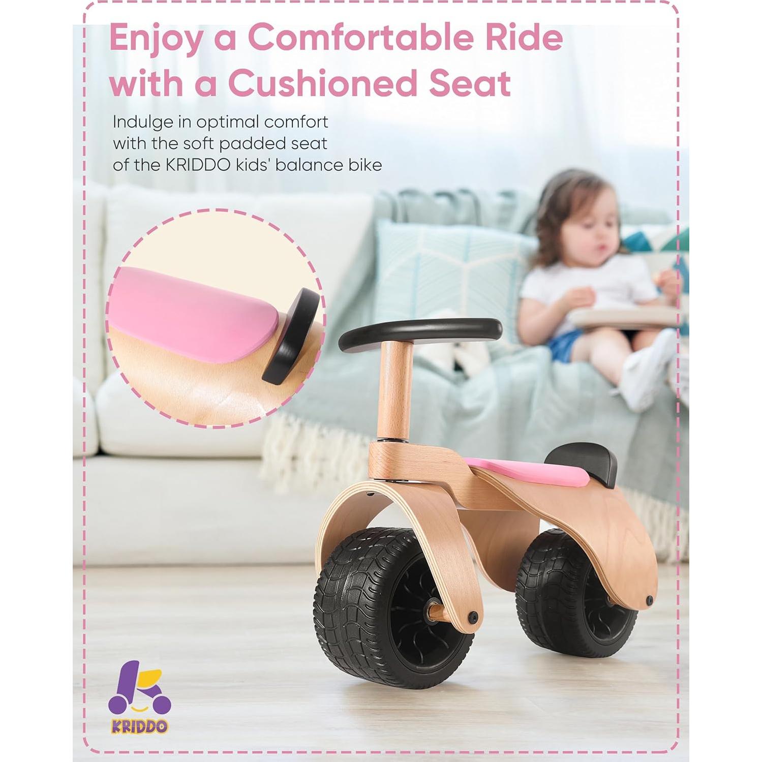 Bicicleta de Equilibrio KRIDDO de Madera para Bebés 1-3 Años