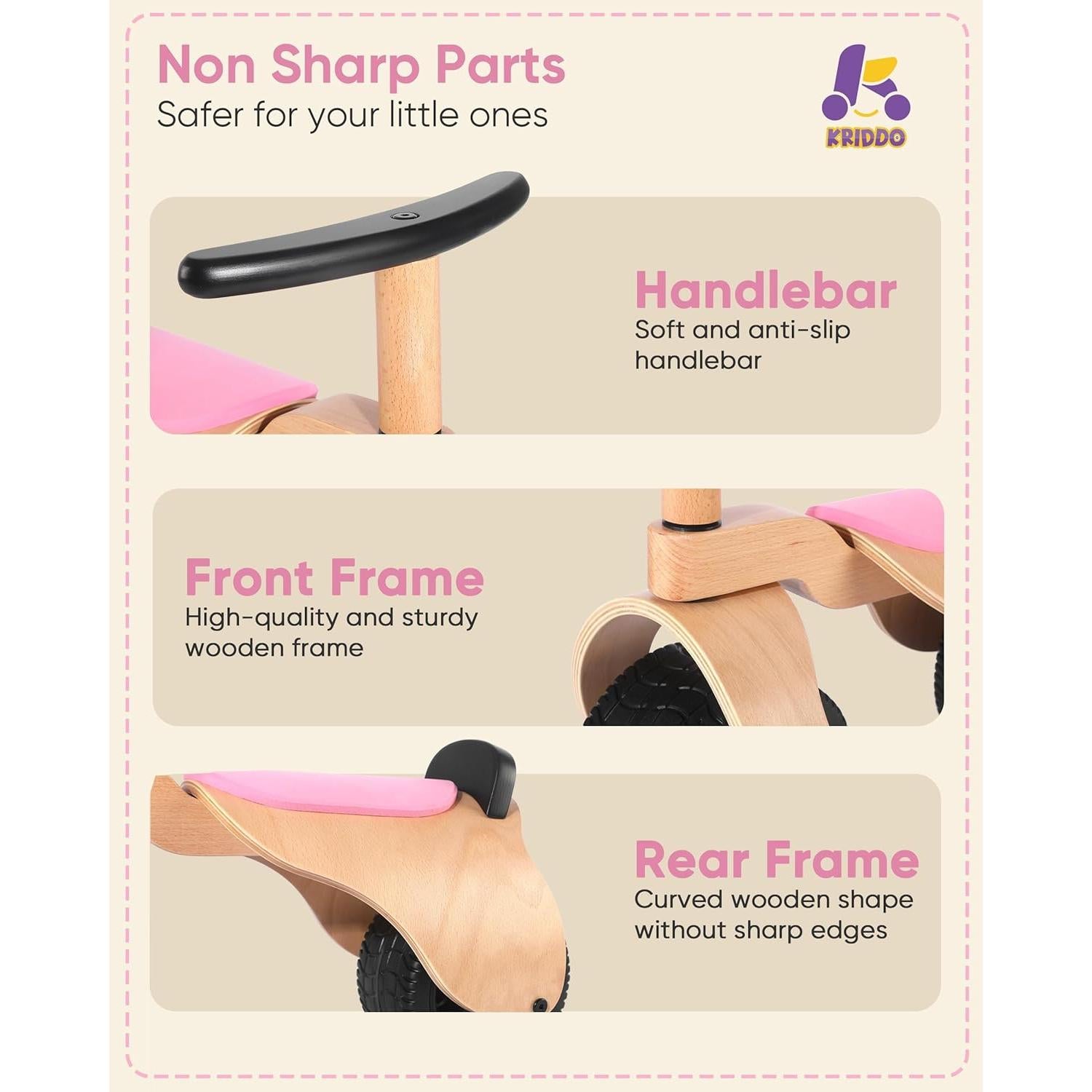 Bicicleta de Equilibrio KRIDDO de Madera para Bebés 1-3 Años