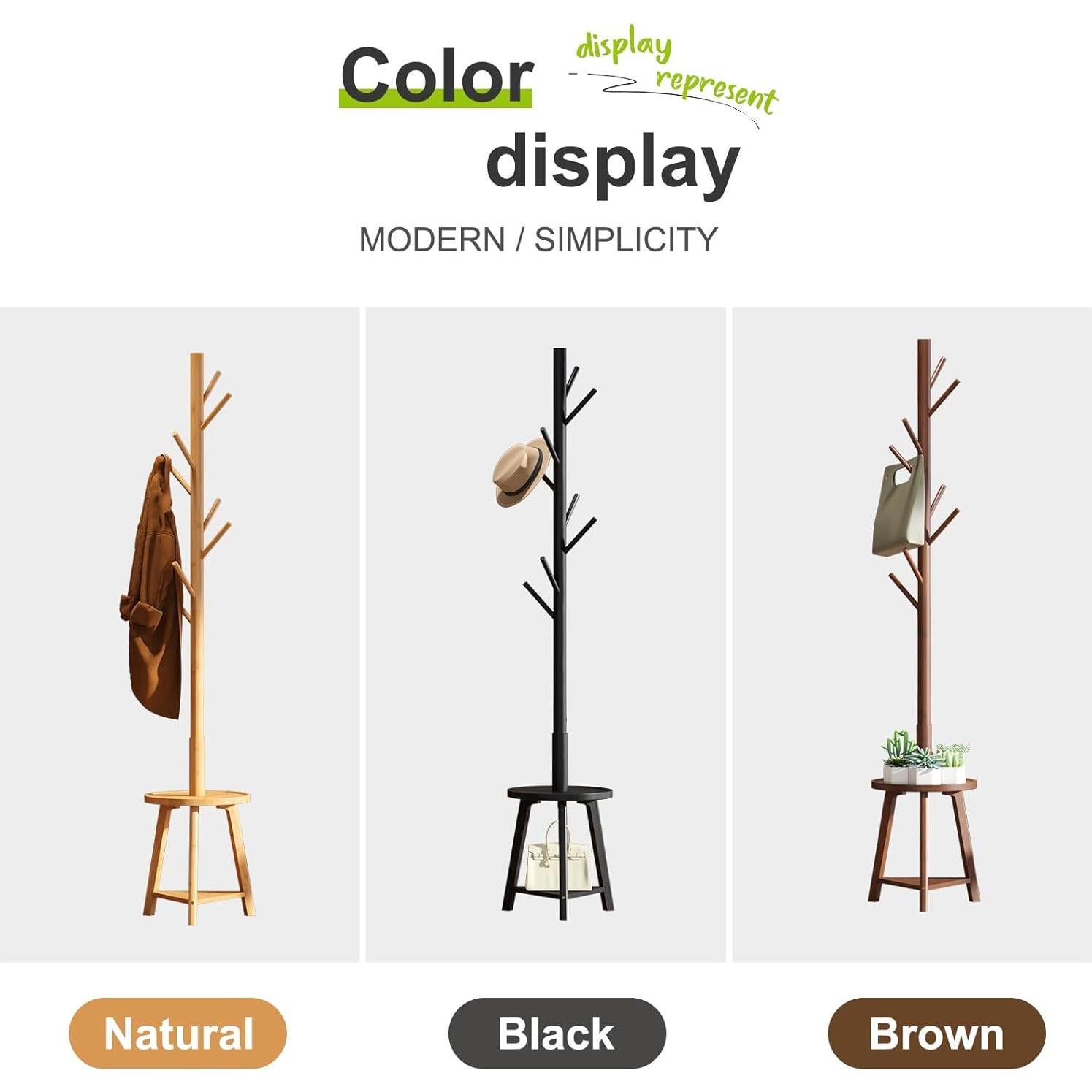 Perchero BMOSU independiente con estante de bambú negro 182.9 cm