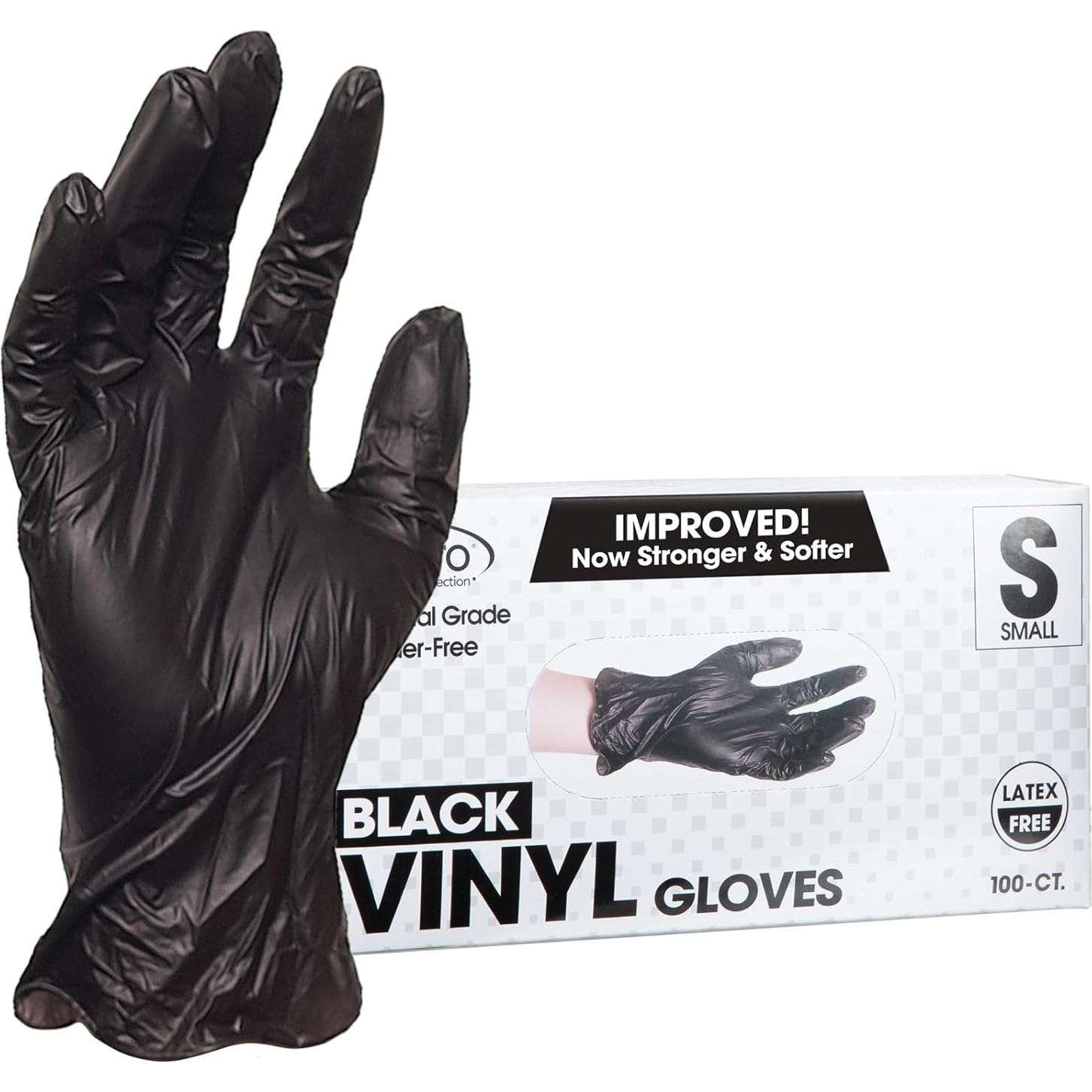 Guantes de Vinilo Desechables ForPro Negros Pequeños 100 Unidades