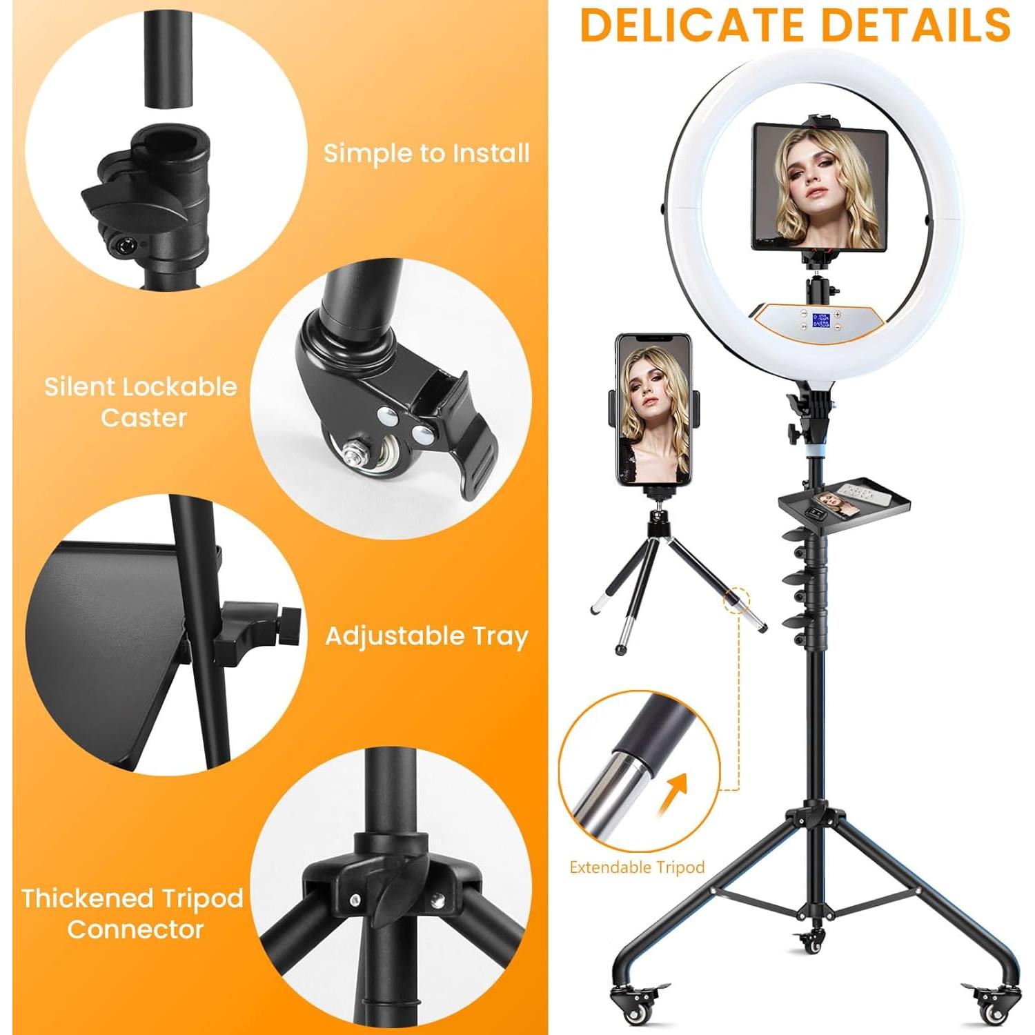 Anillo de Luz LED 18" Auriani con Trípode 75" y Ruedas