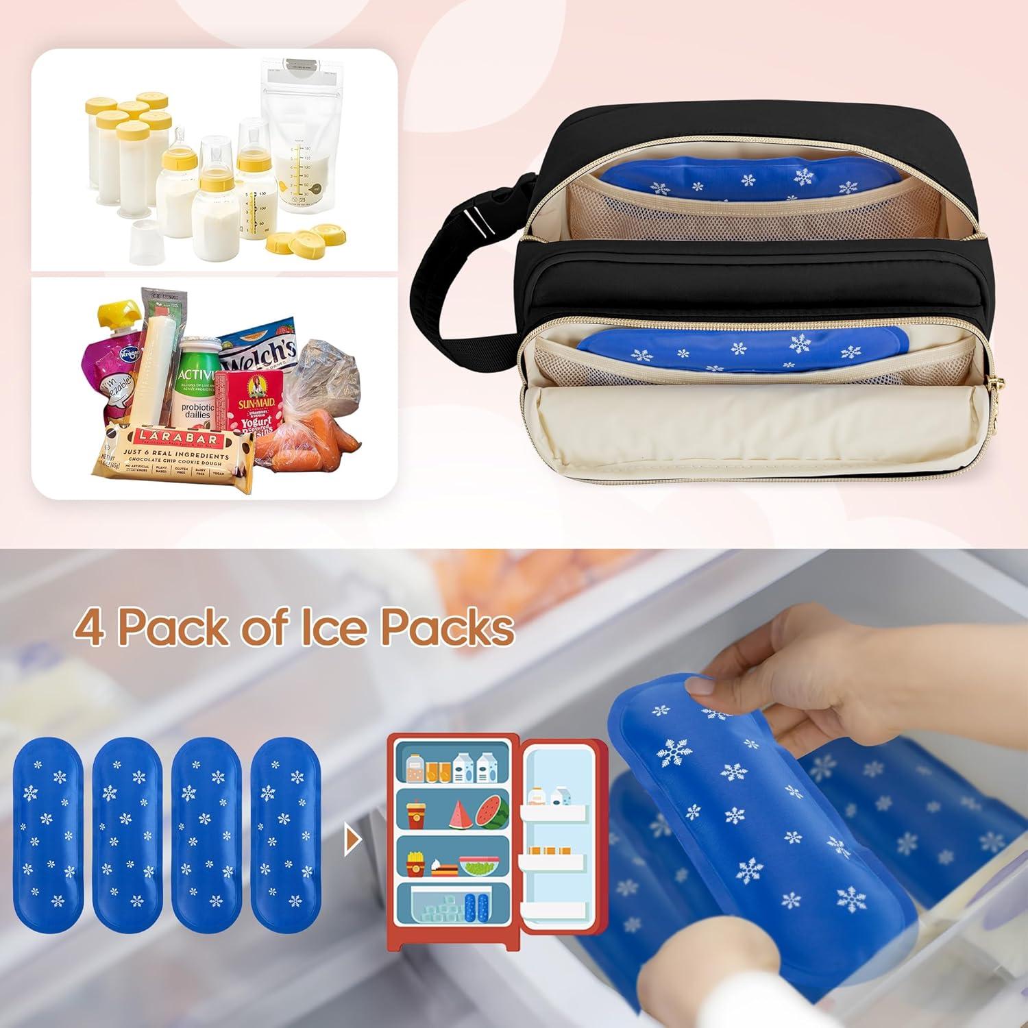Bolsa de Enfriamiento de Leche Materna Damero Negra con 4 Hielos