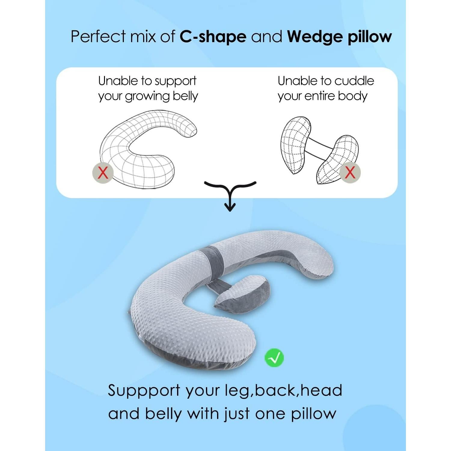 Almohada de Embarazo QUEEN ROSE 60" Terciopelo Gris Soporte