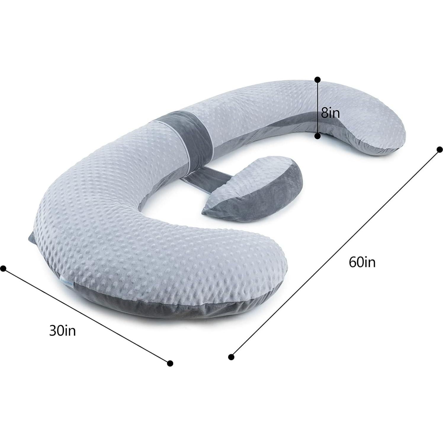 Almohada de Embarazo QUEEN ROSE 60" Terciopelo Gris Soporte