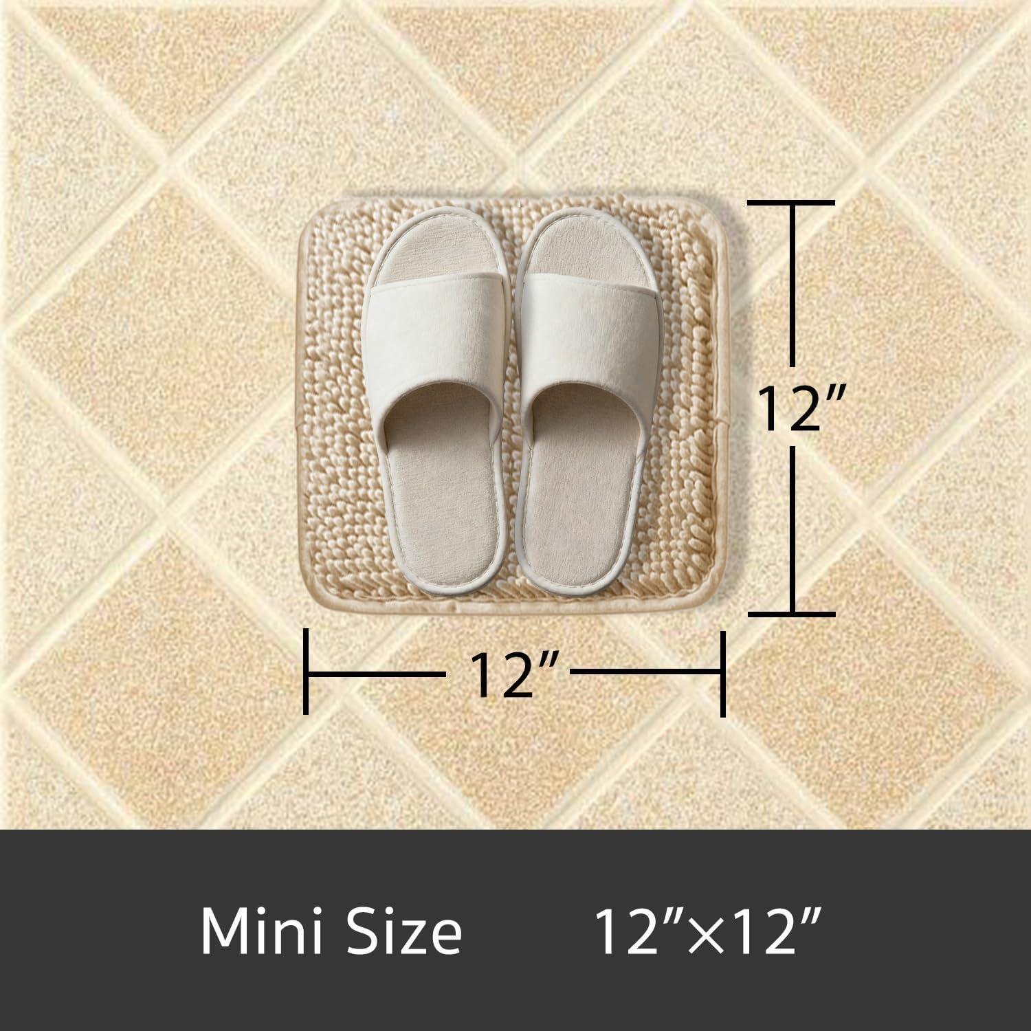 Yeaban Small Bathroom Rugs 12"x12" – Thick Chenille Bath Mats | Absorbent and Washable Bath Rug Non-Slip, Plush and Soft Rugs for Bathroom, Shower, Sink(Ivory Cream)