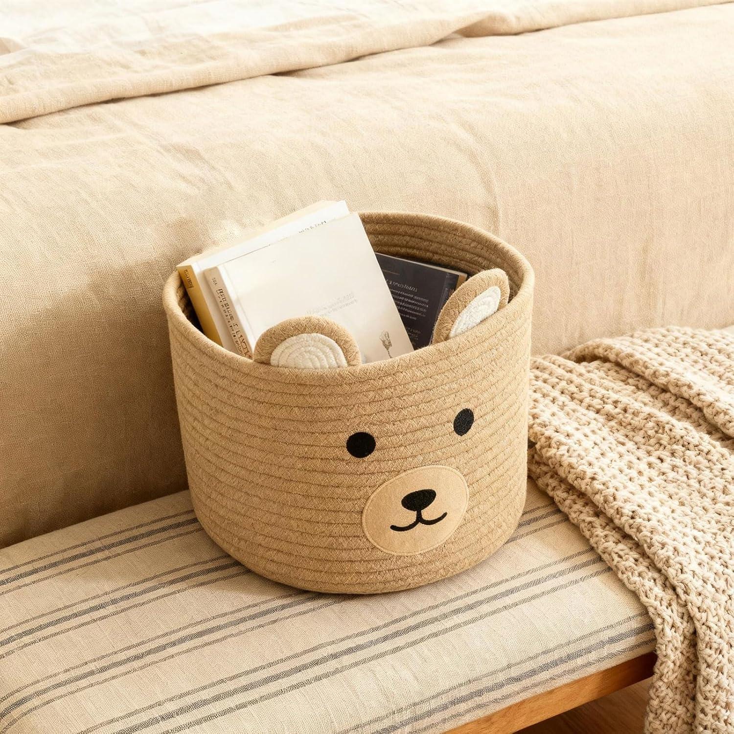 Cesta de Almacenamiento Oso Saiiwnn 25.4 cm D x 20.32 cm H Caqui