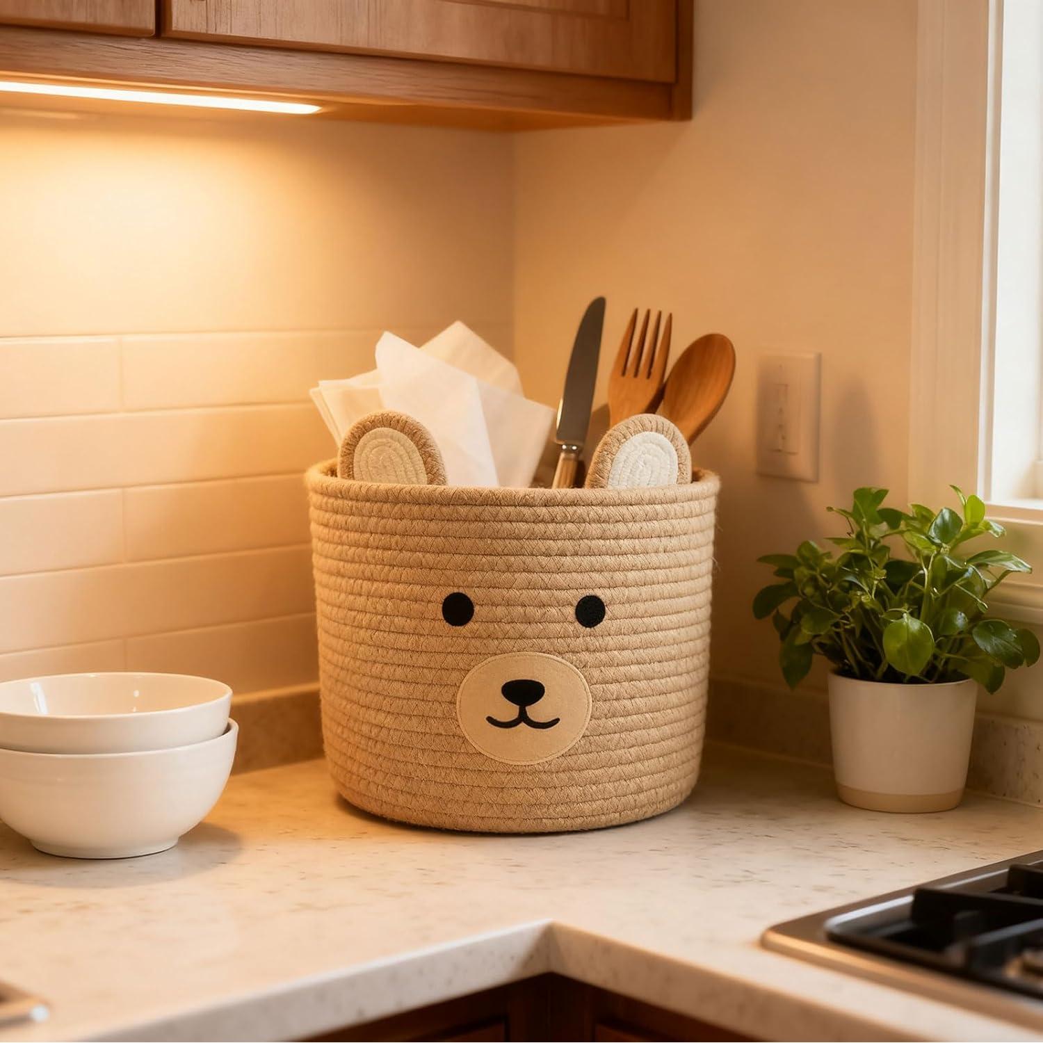 Cesta de Almacenamiento Oso Saiiwnn 25.4 cm D x 20.32 cm H Caqui