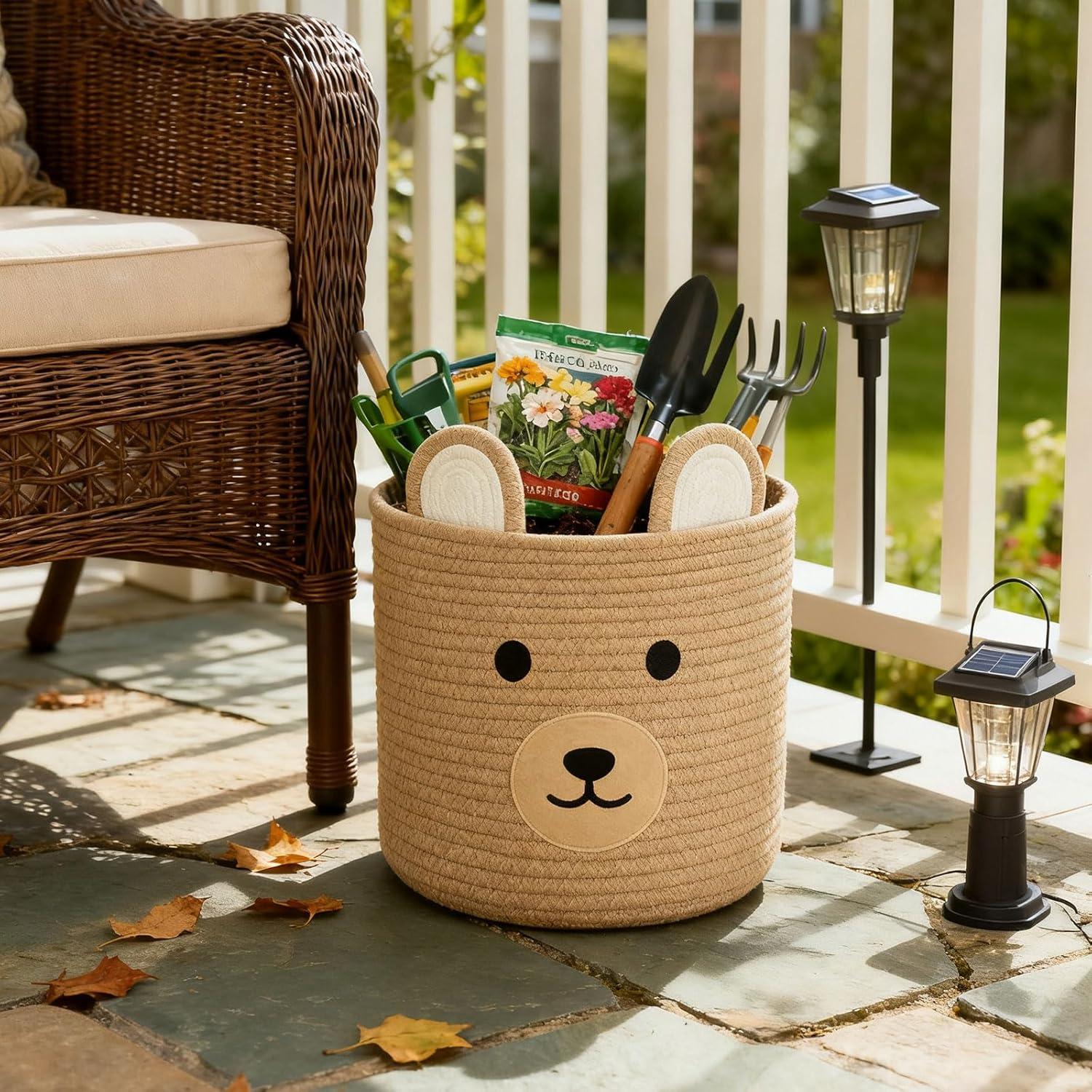 Cesta de Almacenamiento Oso Saiiwnn 25.4 cm D x 20.32 cm H Caqui