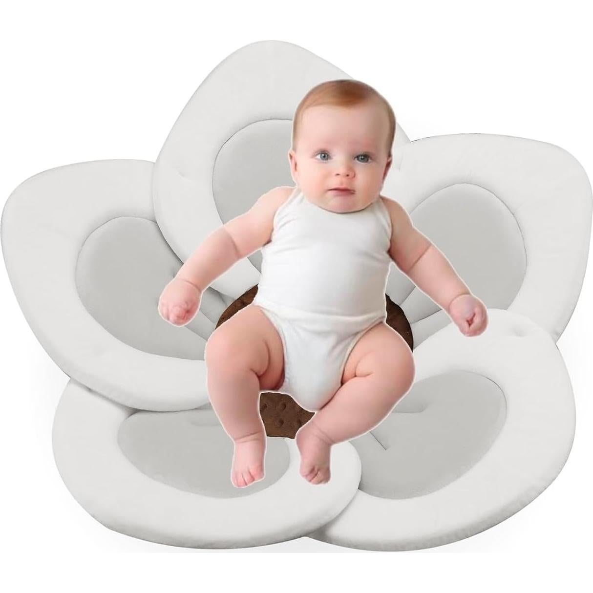 PandaEar Baby Bath Pad for Infant Newborn | Soft Flower 5 Petals for Sink Bathtub Essentials Shower Gift (Grey)