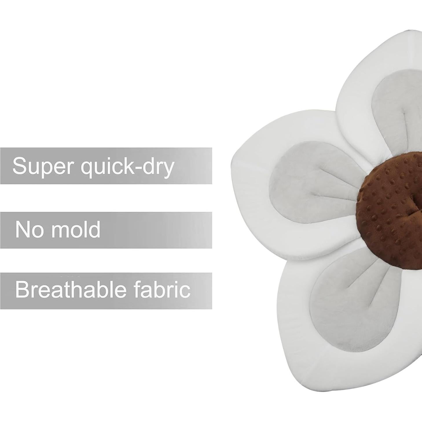 PandaEar Baby Bath Pad for Infant Newborn | Soft Flower 5 Petals for Sink Bathtub Essentials Shower Gift (Grey)