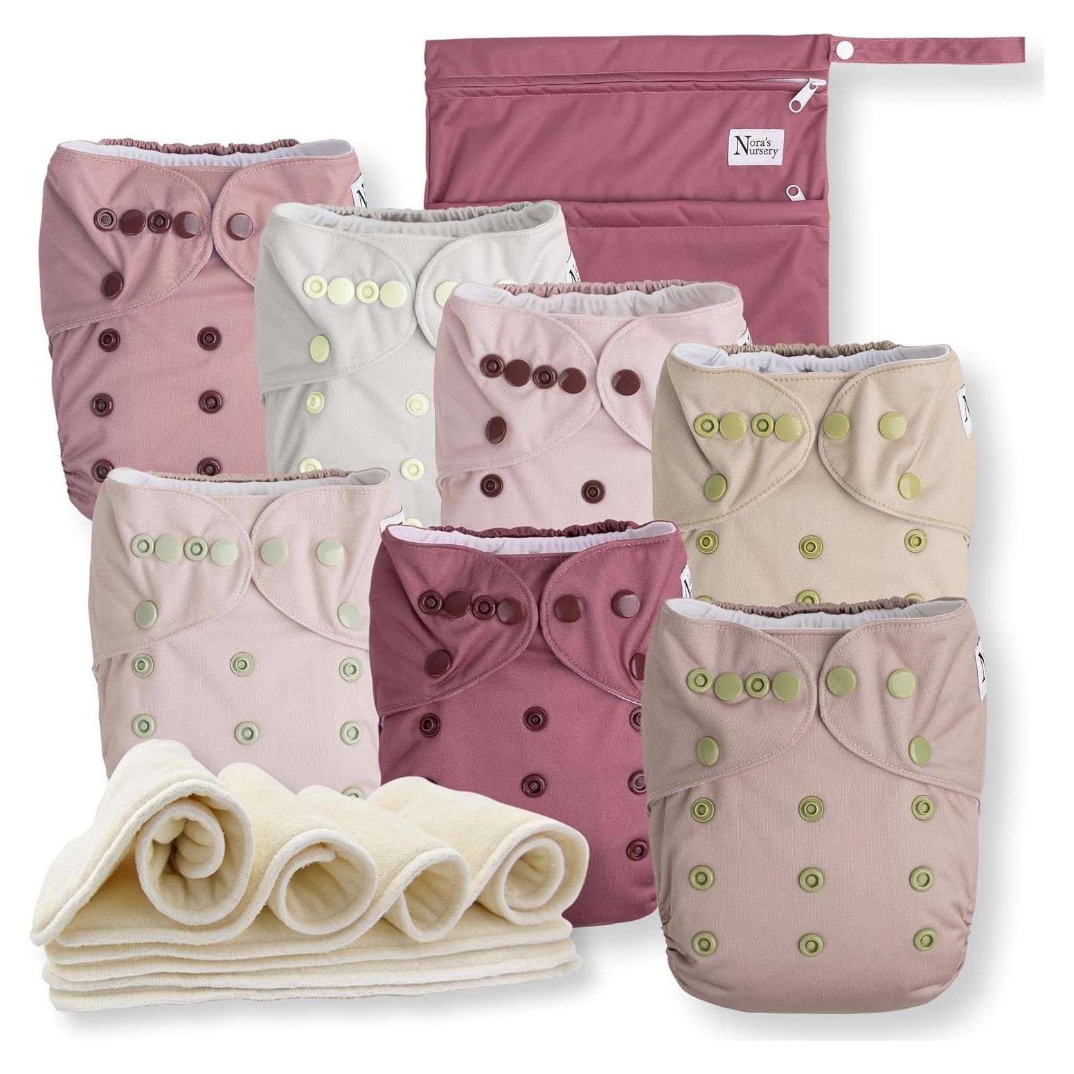 Paquete de 7 Pañales de Tela Nora Ajustables 4.5-15.9 kg