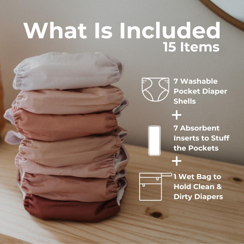 Paquete de 7 Pañales de Tela Nora Ajustables 4.5-15.9 kg