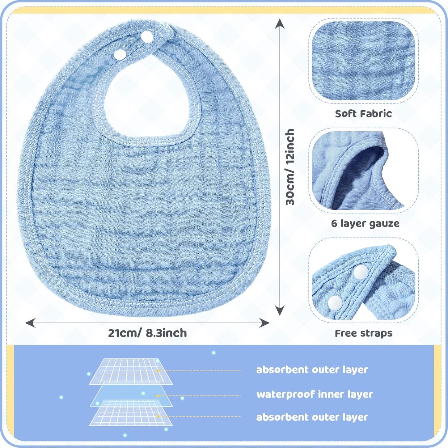 Baberos de Muselina Frienda 6 Pcs Algodón Azul 30x21 cm