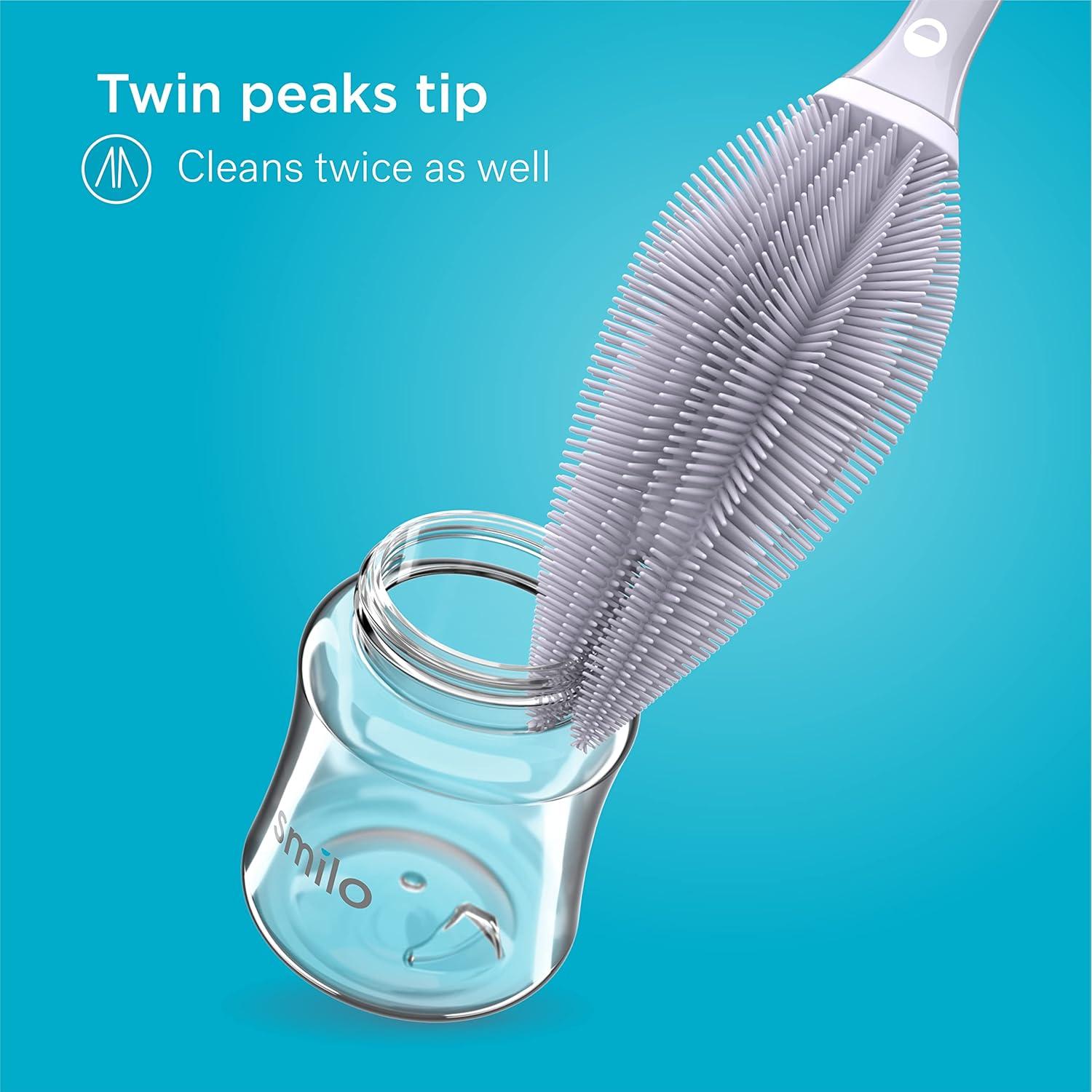 Cepillo de Botellas Smilo de Silicona Punta Doble - Gris