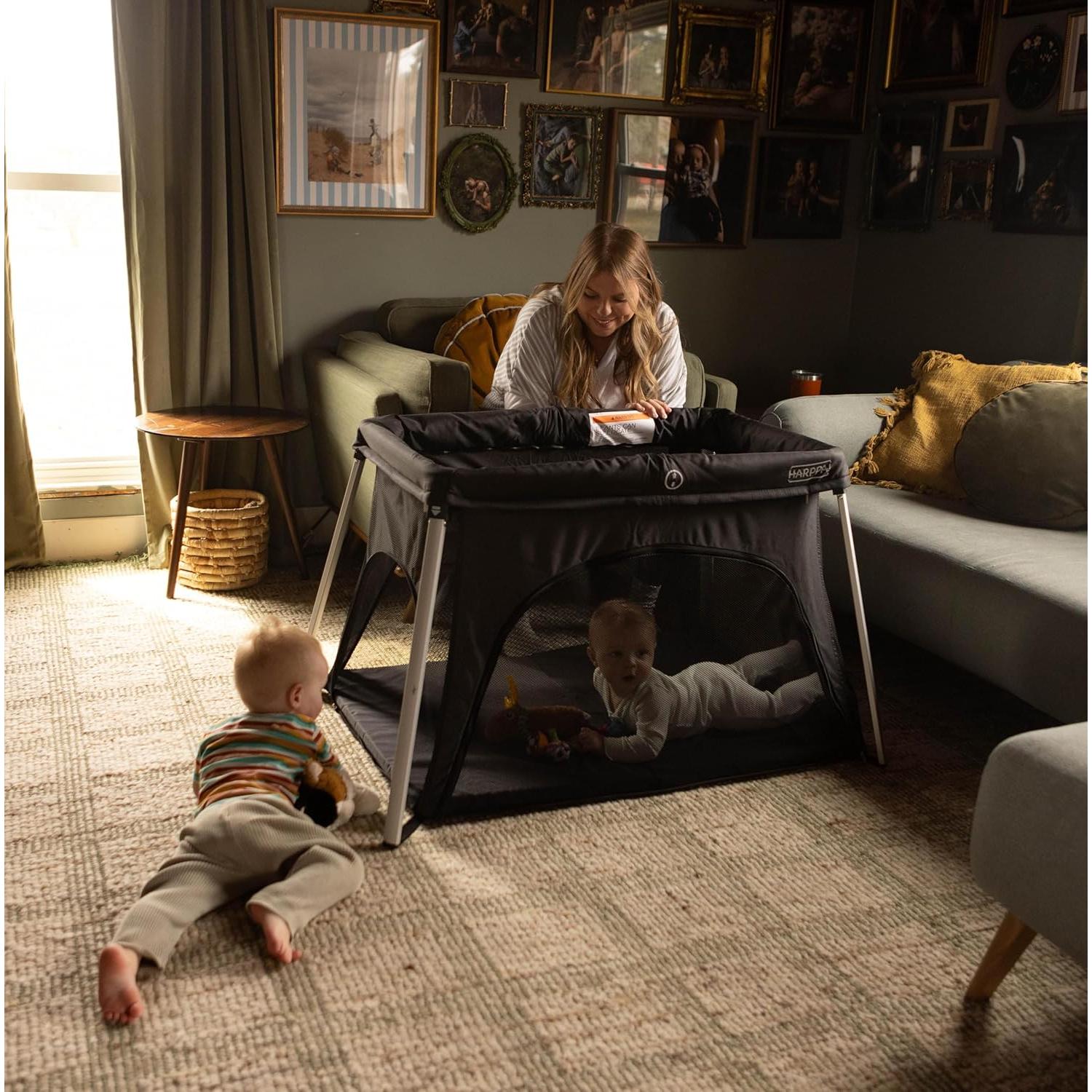 Cuna de viaje HARPPA 3 en 1 portátil negra, plegable y ligera