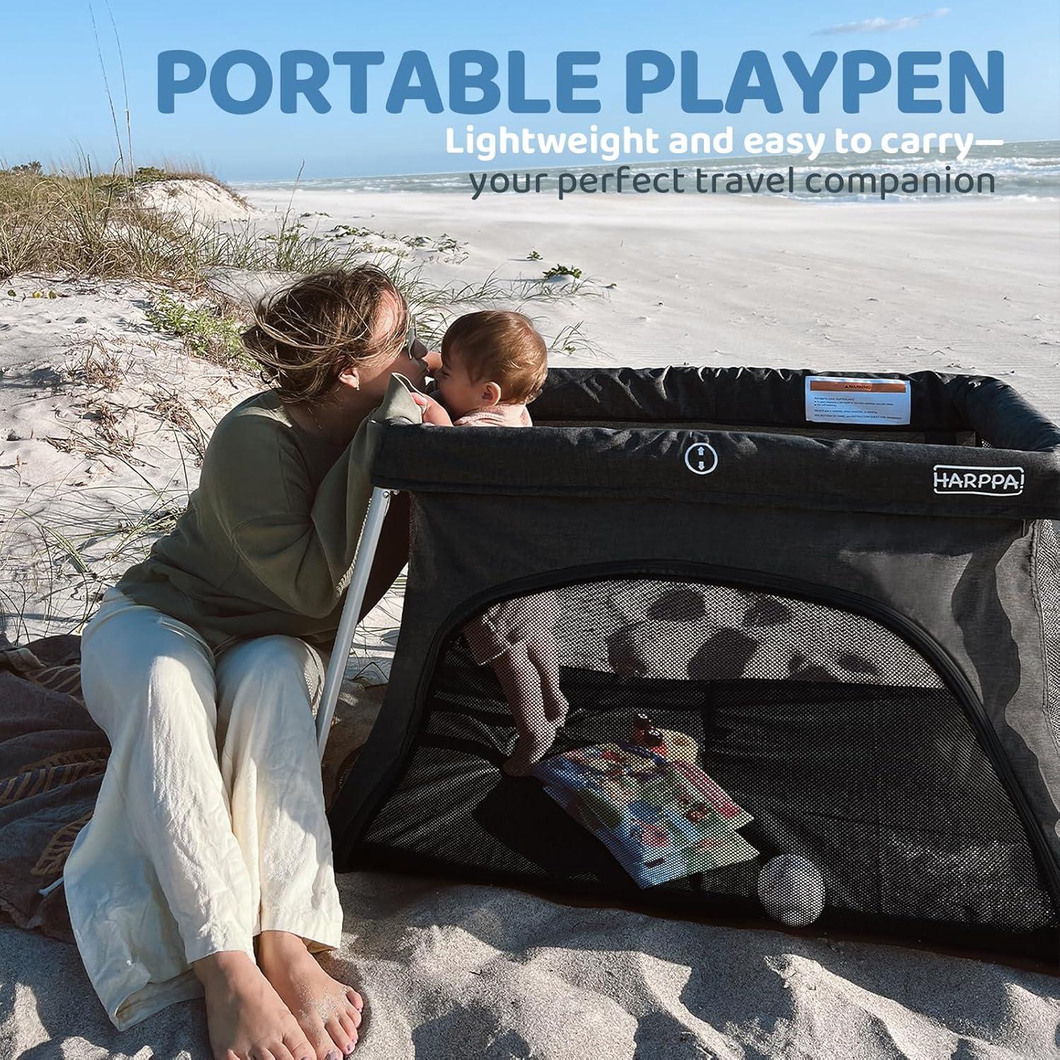 Cuna de viaje HARPPA 3 en 1 portátil negra, plegable y ligera