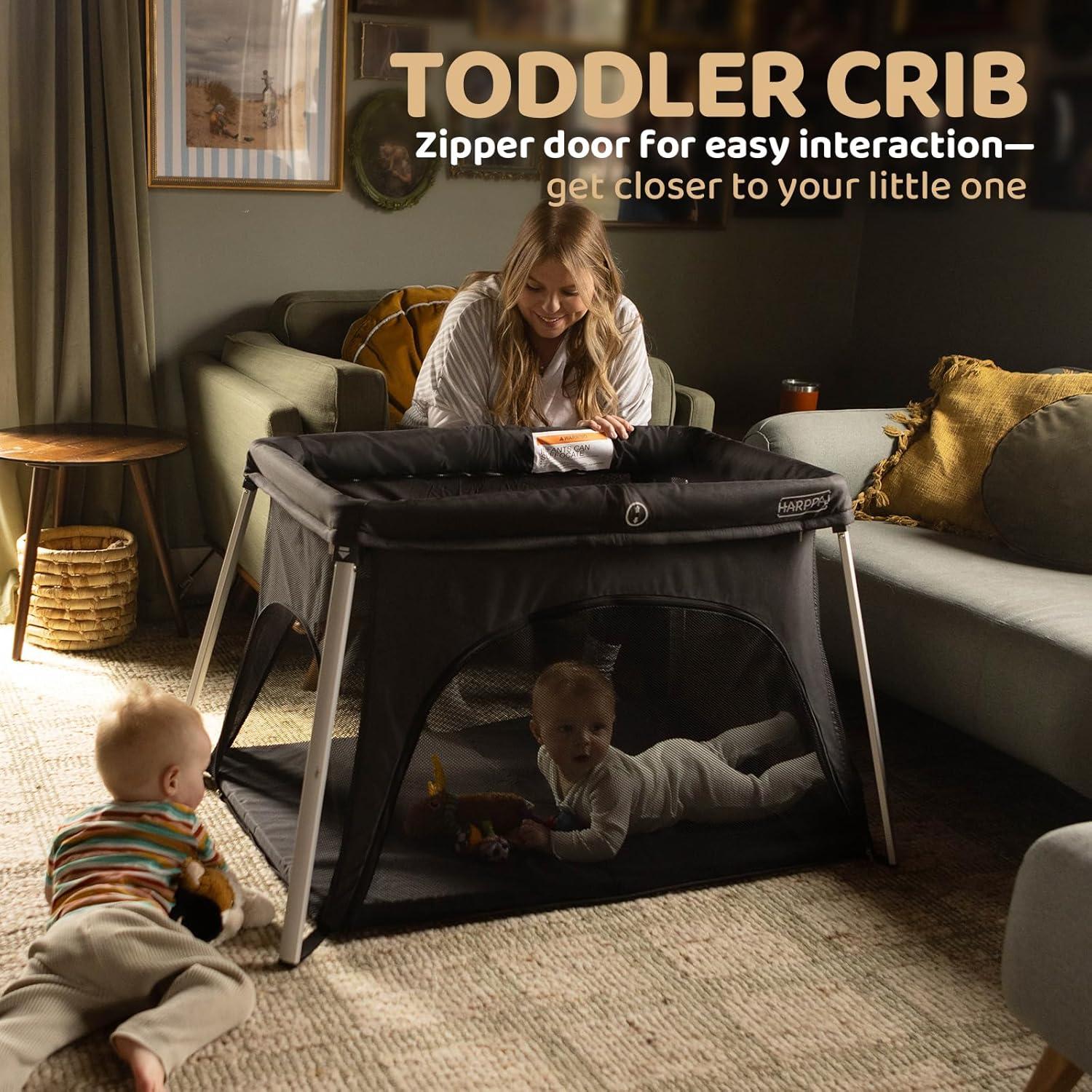 Cuna de viaje HARPPA 3 en 1 portátil negra, plegable y ligera