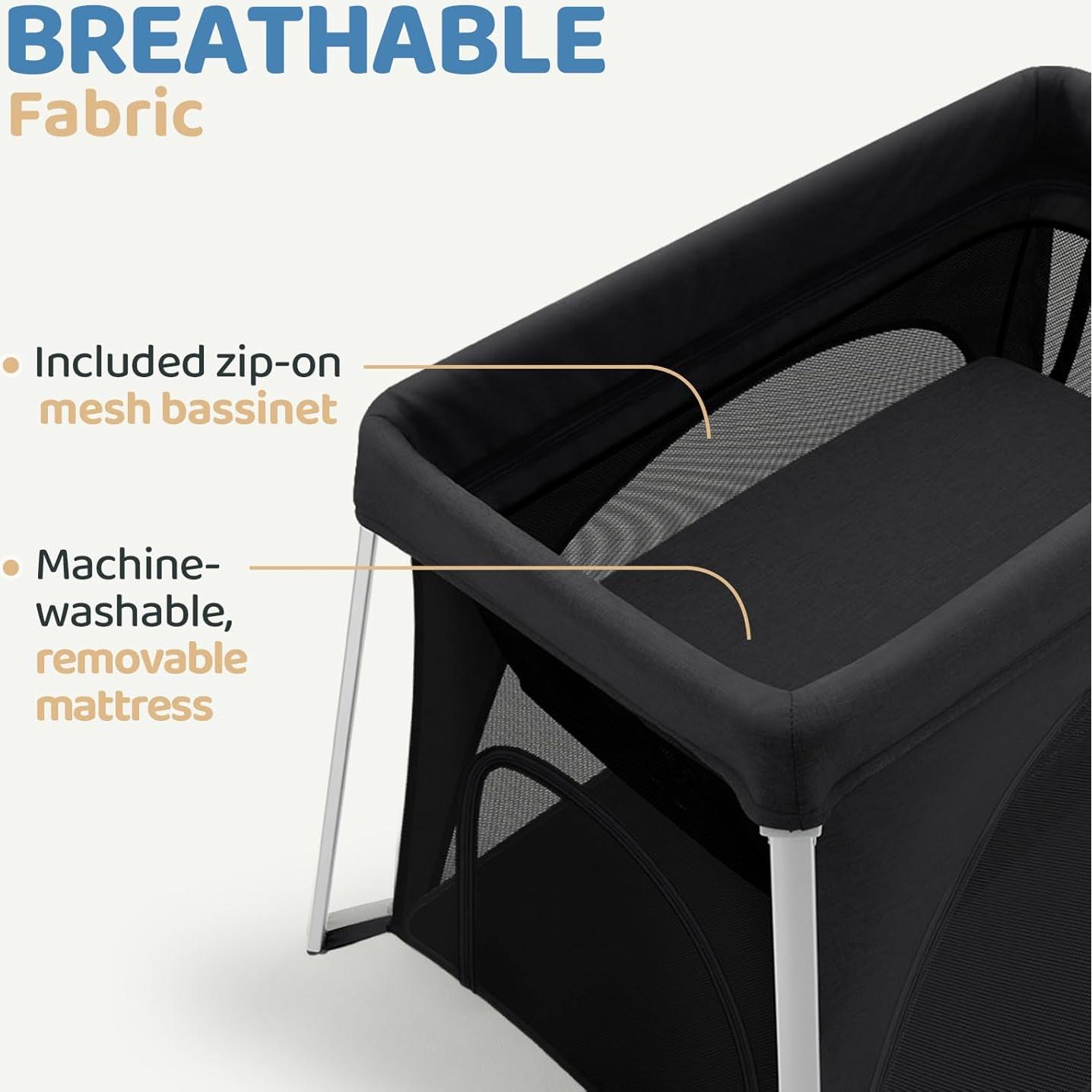 Cuna de viaje HARPPA 3 en 1 portátil negra, plegable y ligera