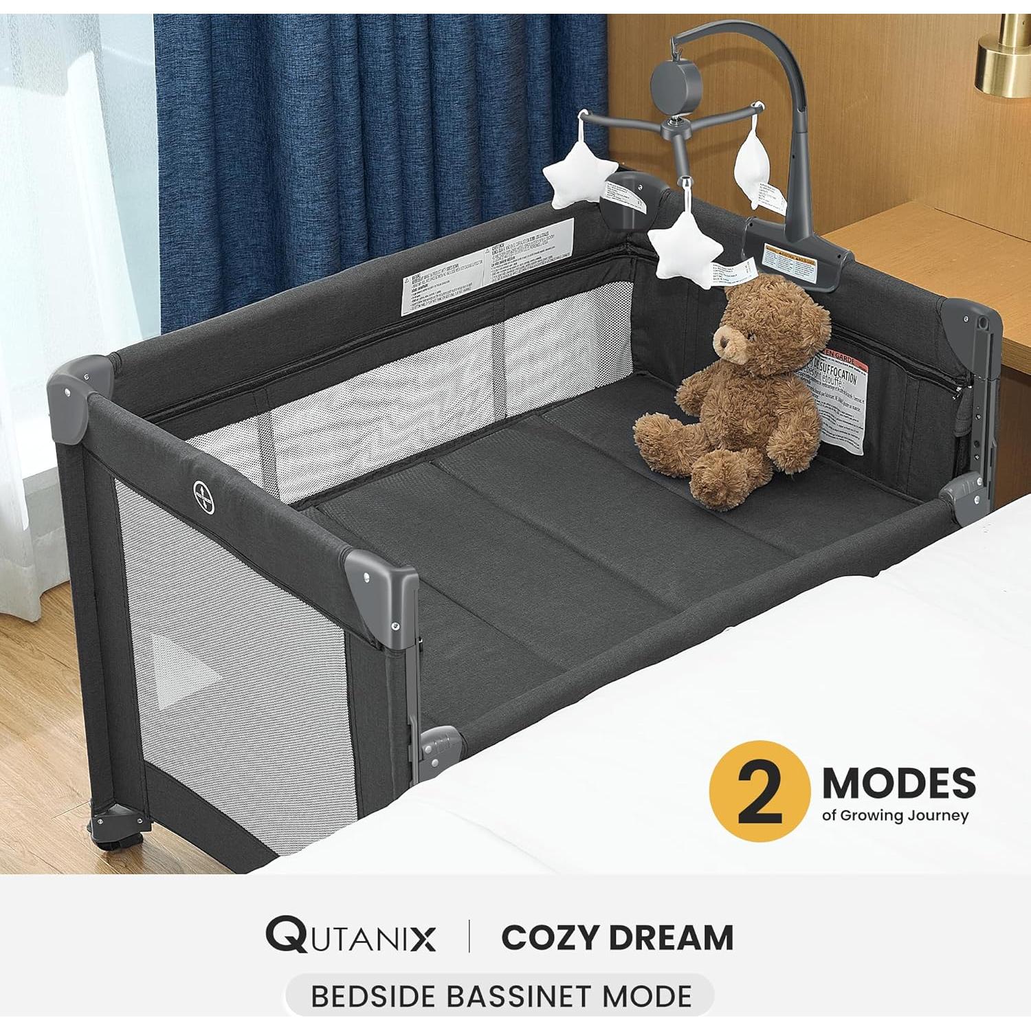 Cuna 2 en 1 QUTANIX Gris Oscuro - Cuna y Parque Infantil