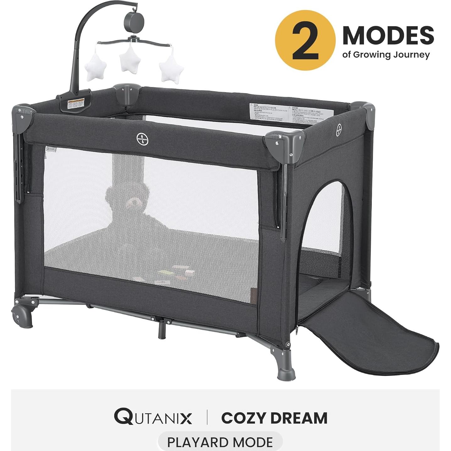 Cuna 2 en 1 QUTANIX Gris Oscuro - Cuna y Parque Infantil
