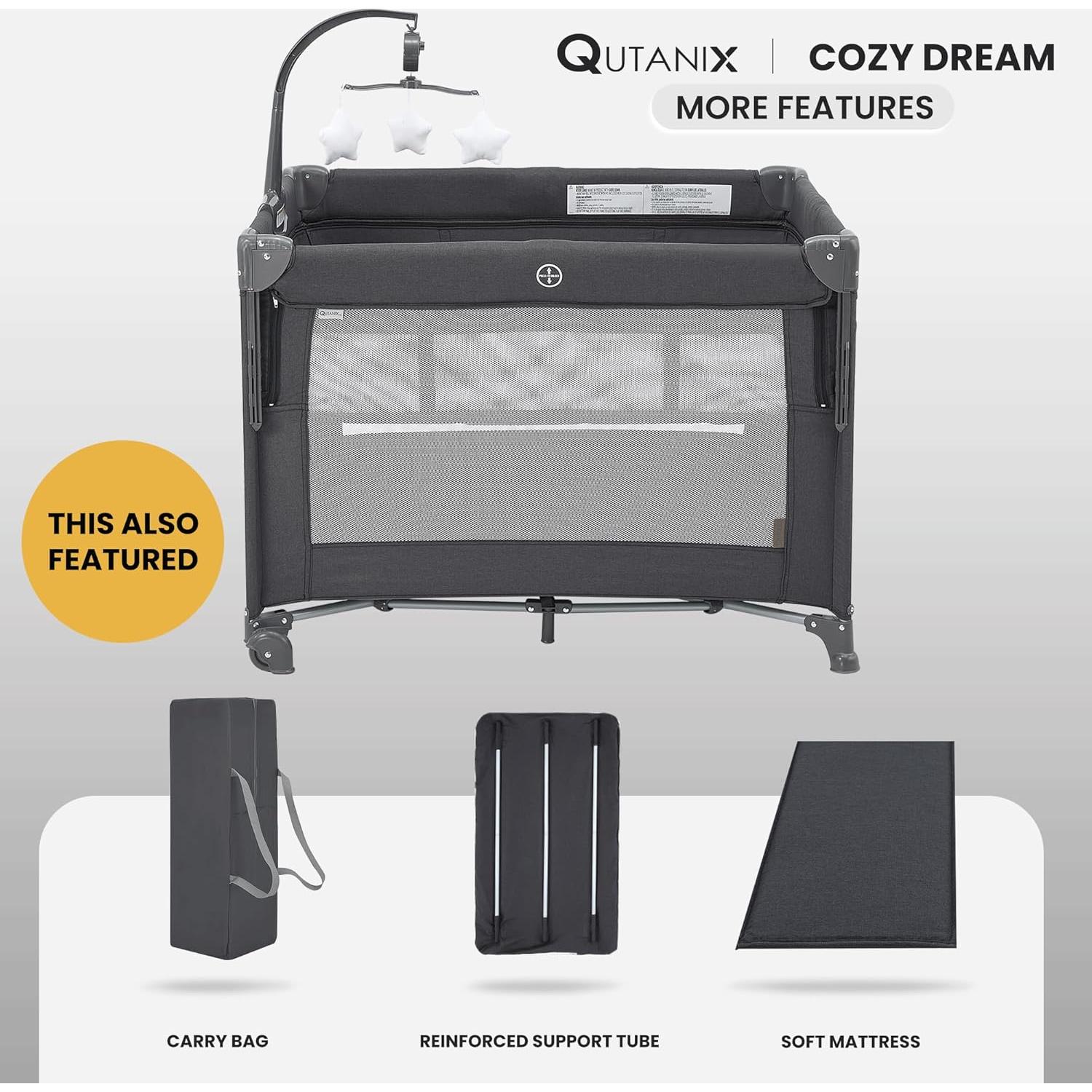 Cuna 2 en 1 QUTANIX Gris Oscuro - Cuna y Parque Infantil